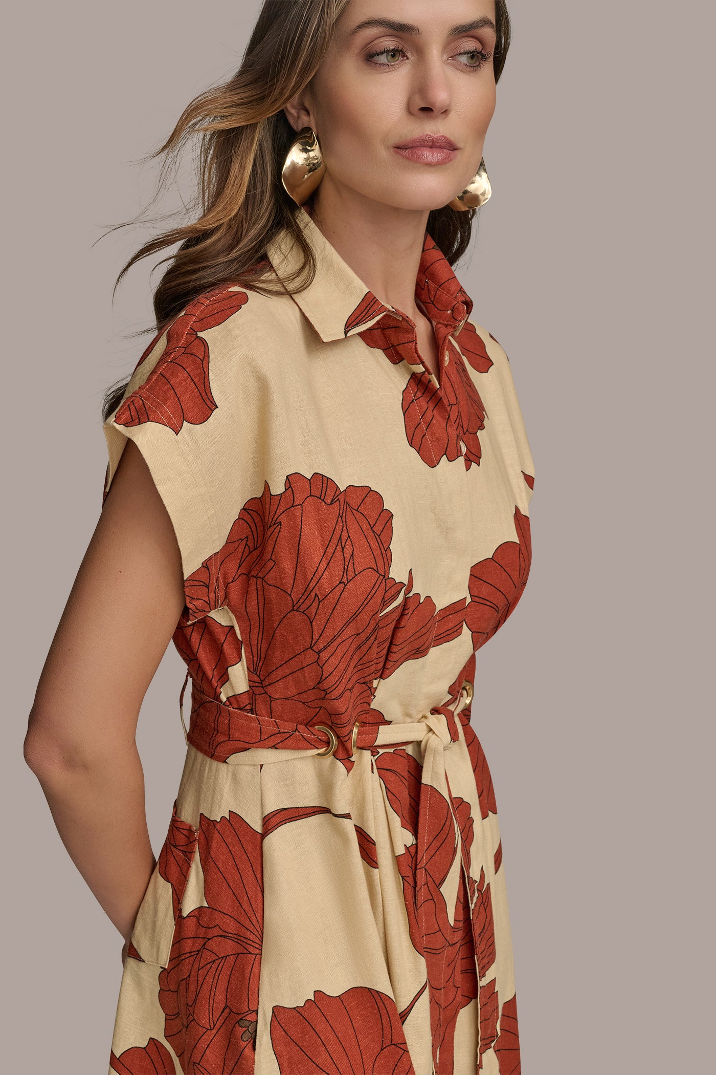 FLORAL LINEN-BLEND MIDI SHIRT DRESS VIEW 5 FLORAL LINEN-BLEND MIDI SHIRT DRESS VIEW 5