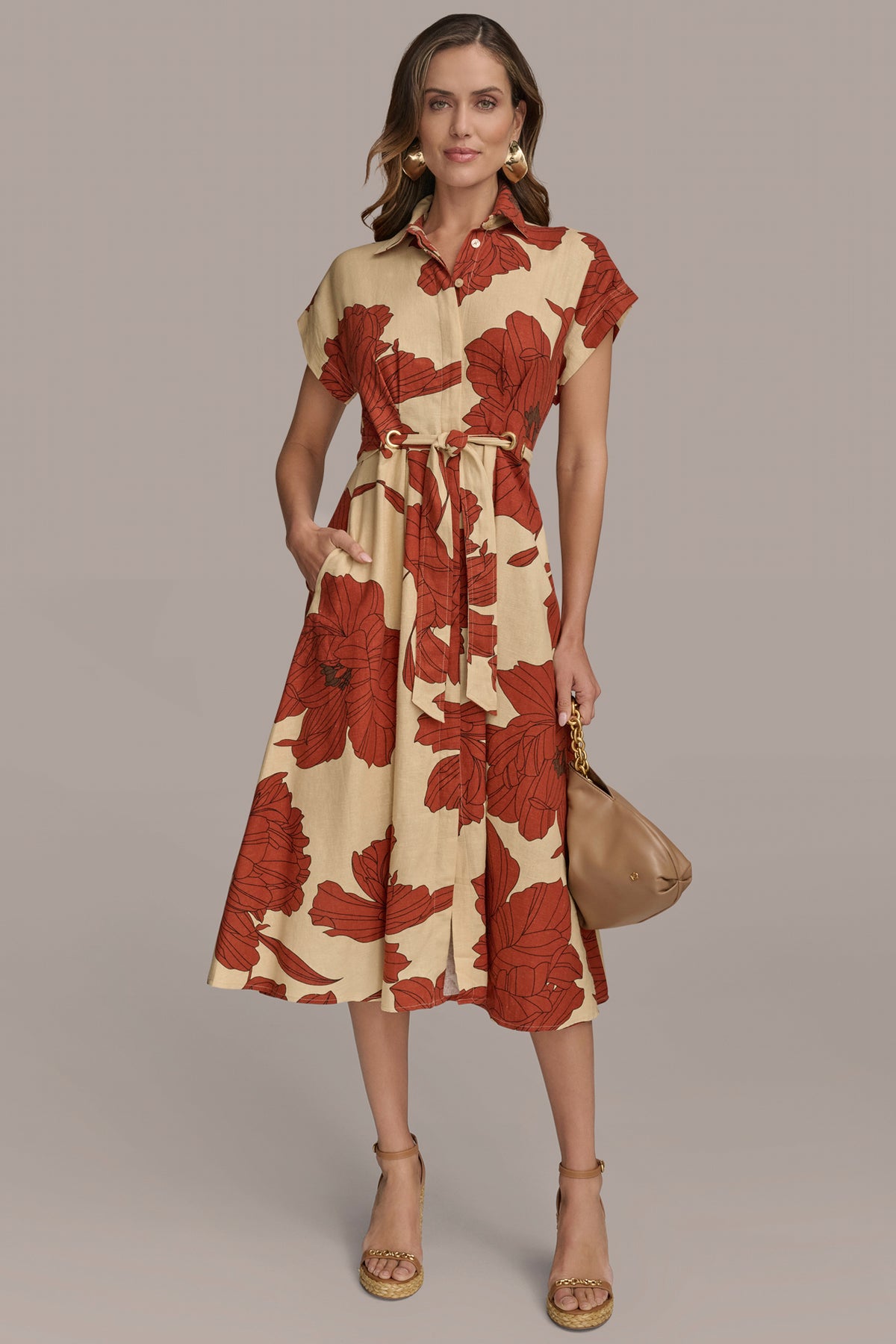 Donna Karan Women's Linen Blend Shirtdress - Multi - Size 16