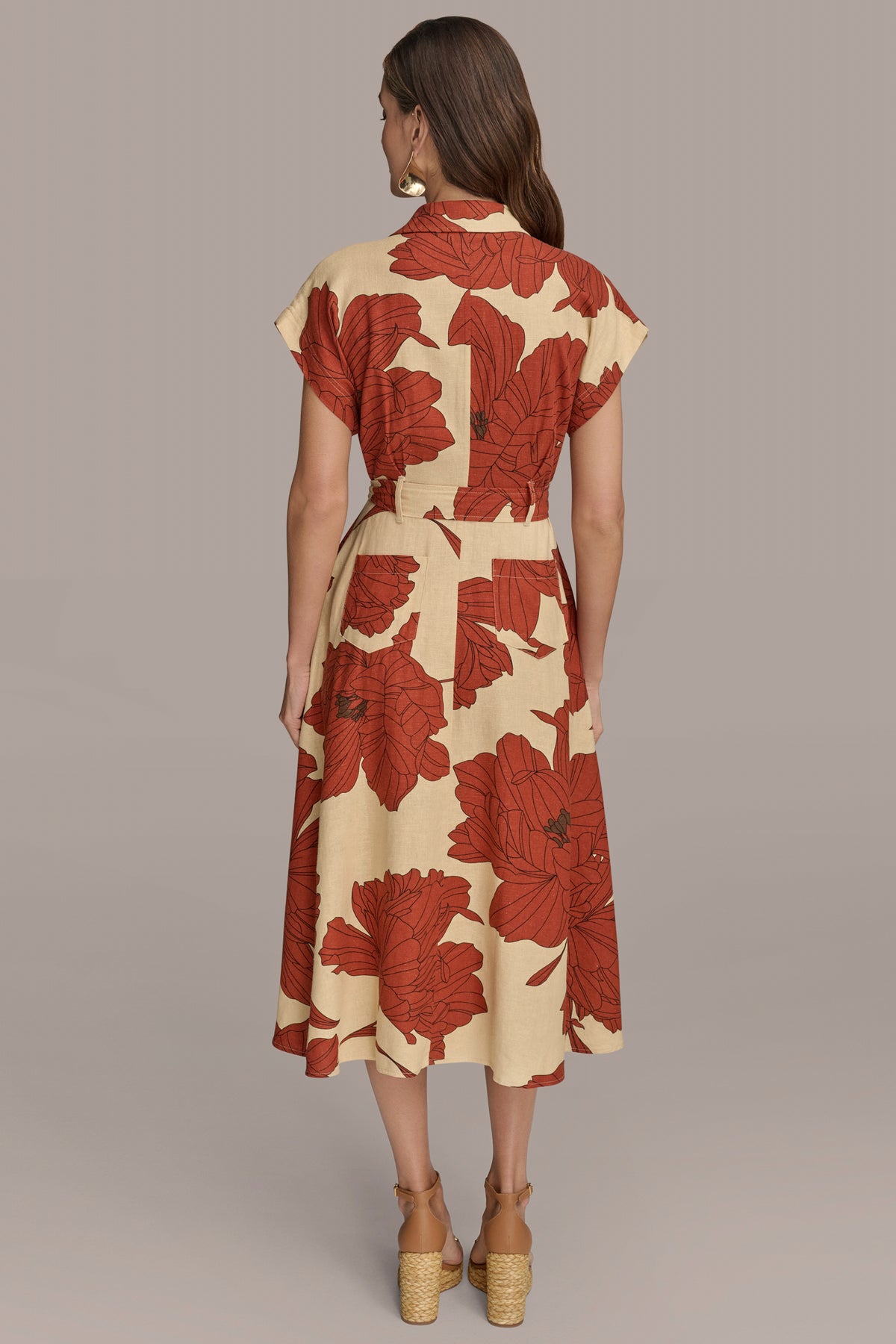 chinese dress ladies Linen Blend Floral Midi Sheath Dress | Shift Dress main image 0