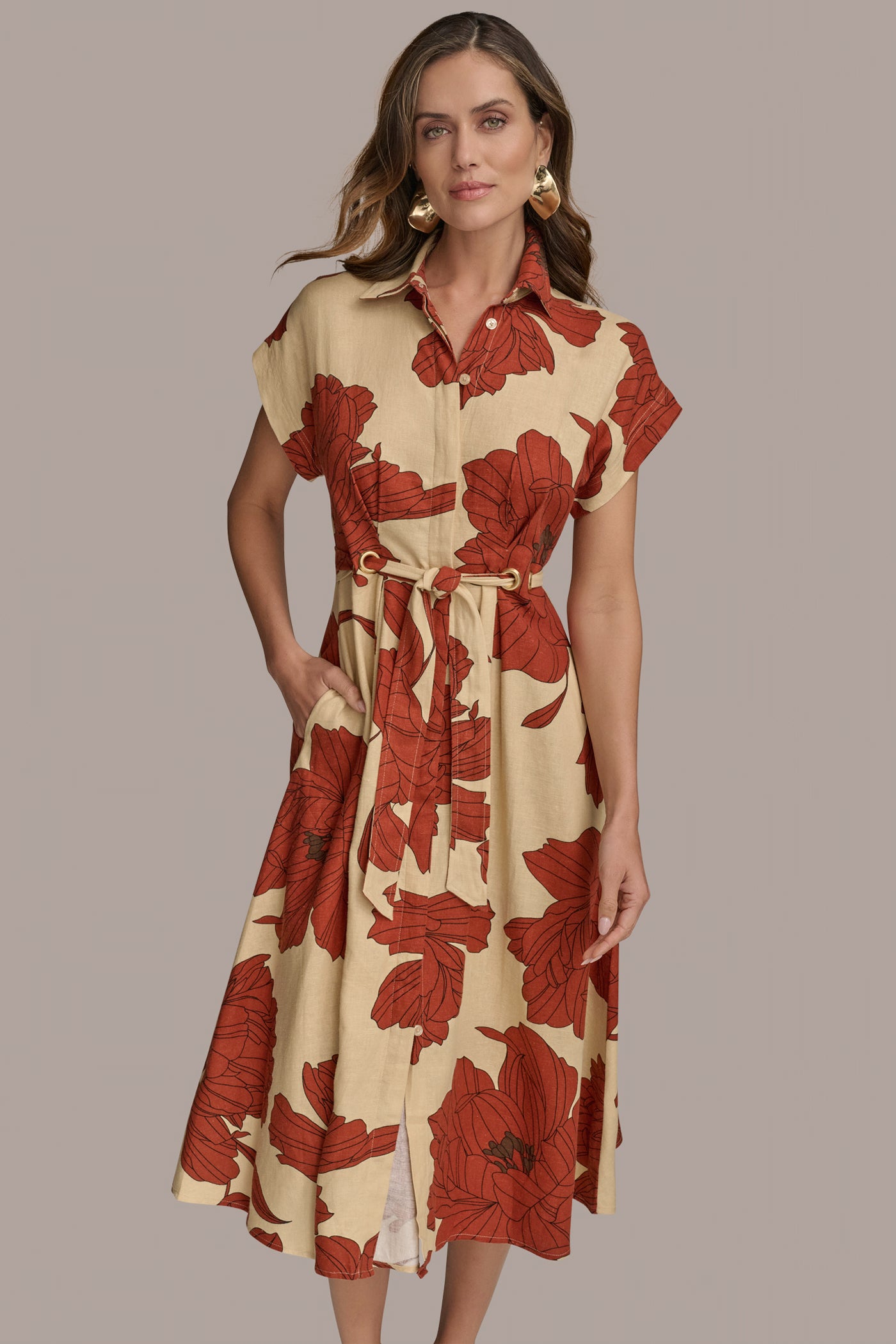 FLORAL LINEN-BLEND MIDI SHIRT DRESS VIEW 4 FLORAL LINEN-BLEND MIDI SHIRT DRESS VIEW 4