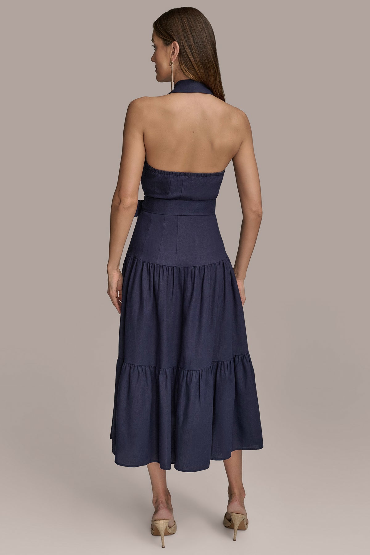 Linen Blend Halter Midi Dress | Fit and Flare
