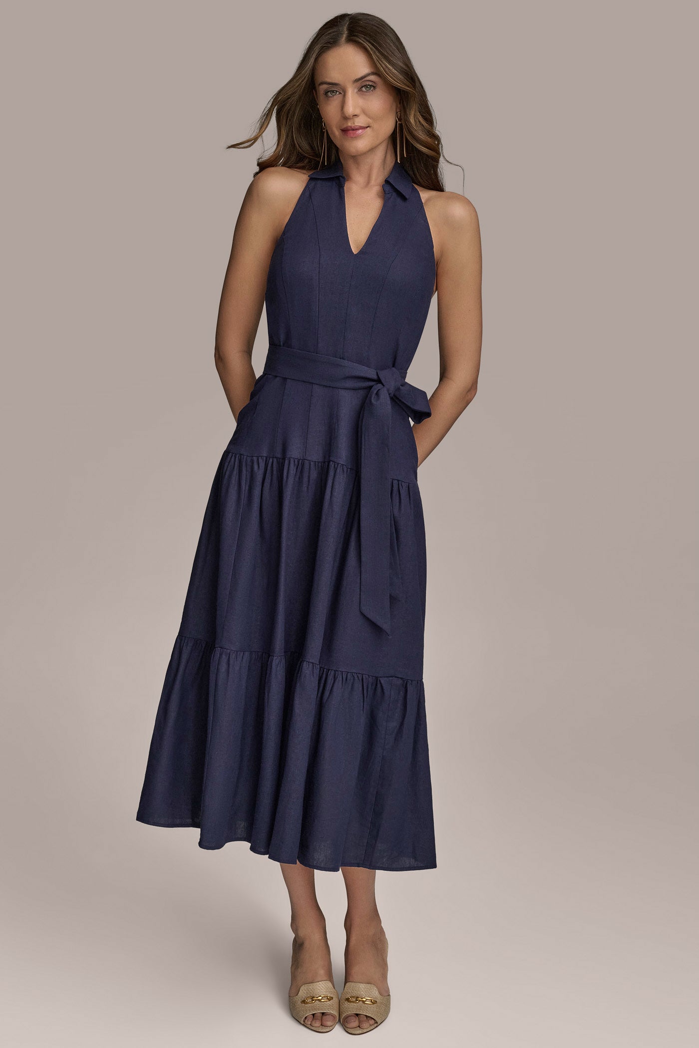 LINEN-BLEND MIDI HALTER SHIRT DRESS | View 1 | Essential Dresses LINEN-BLEND MIDI HALTER SHIRT DRESS | View 1 | Essential Dresses