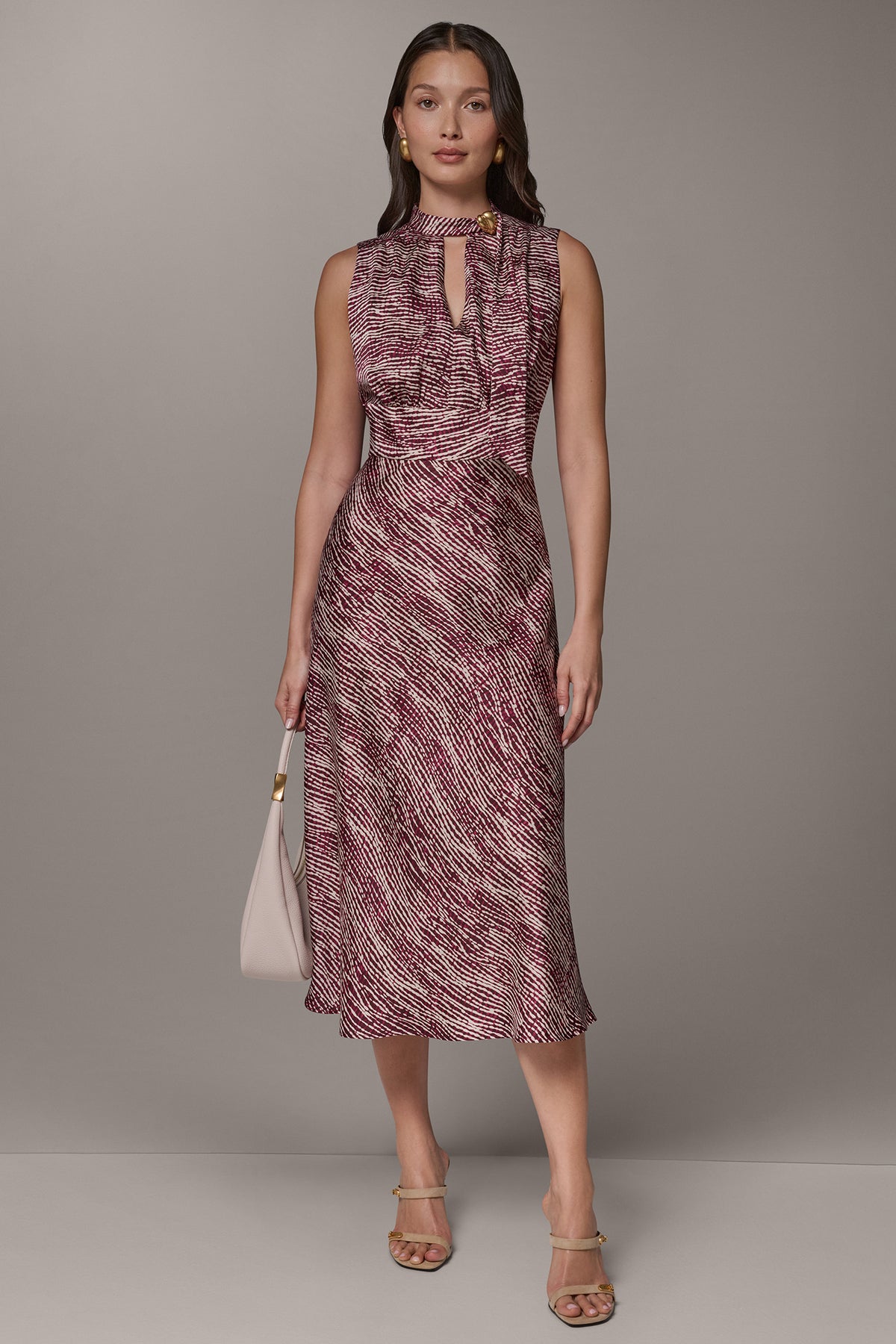 keyhole a-line dress Donna Karan Women's Sleeveless Printed Midi - Prune Multi and feminine impression at feature_Bridal US Size:2 Gorgeous, Glamorous Long Summer