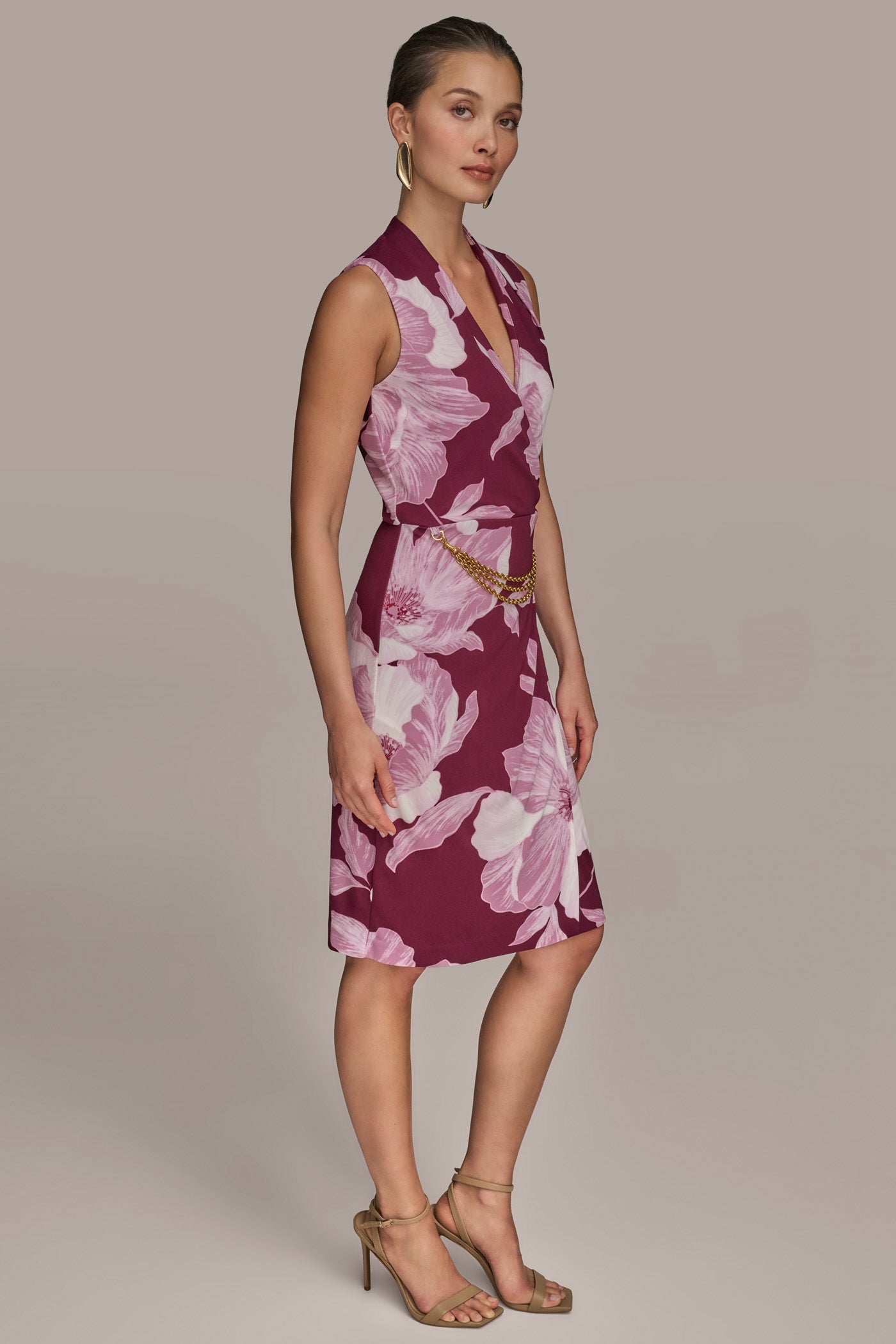 WRAP-EFFECT CHAIN-BELTED SHEATH DRESS VIEW 3 | Cocktail & Party WRAP-EFFECT CHAIN-BELTED SHEATH DRESS VIEW 3 | Cocktail & Party