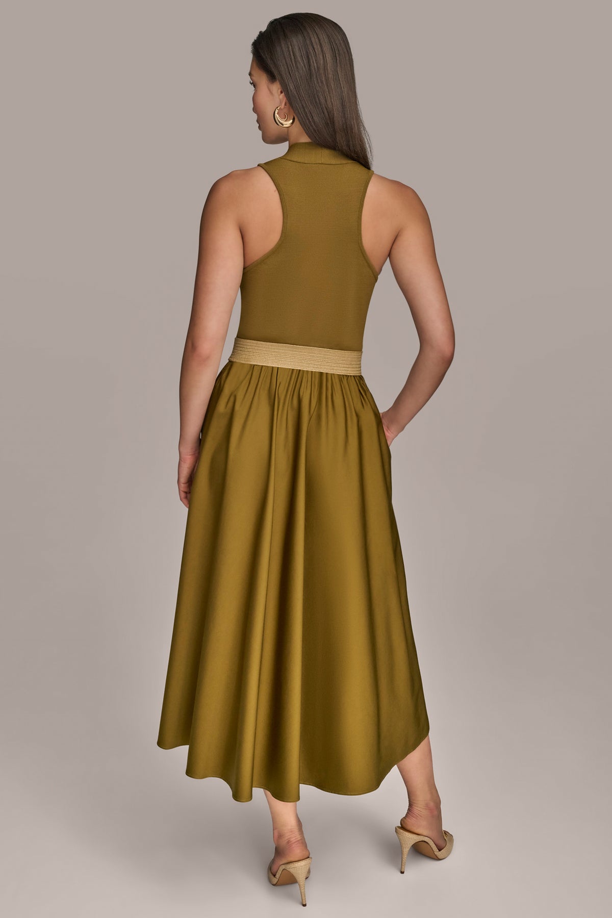 sleek midi dress Sleeveless V Neck Midi Mixed Media Dress