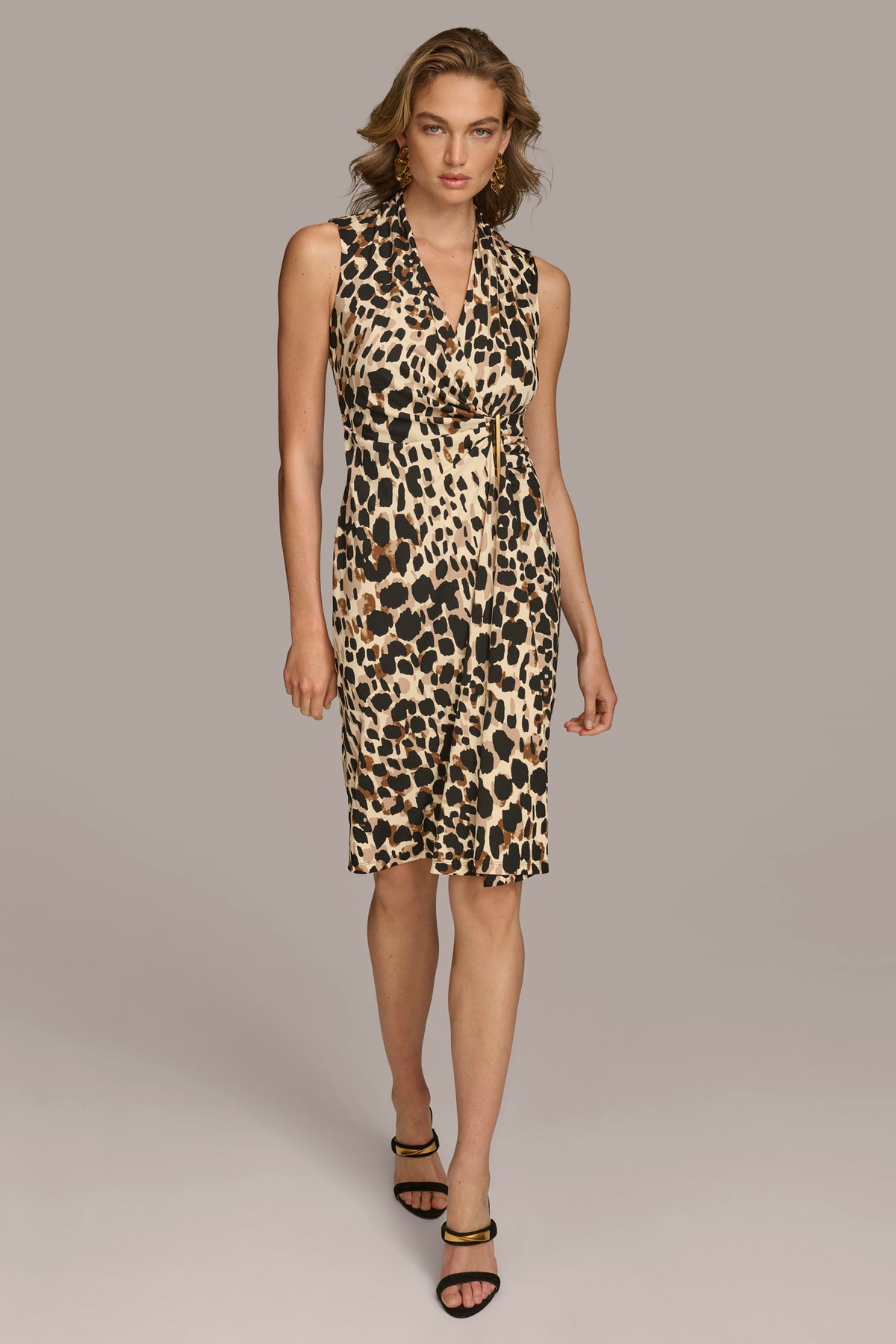 V Neck Leopard Midi Dress | Donna Karan V Neck Leopard Midi Dress | Donna Karan