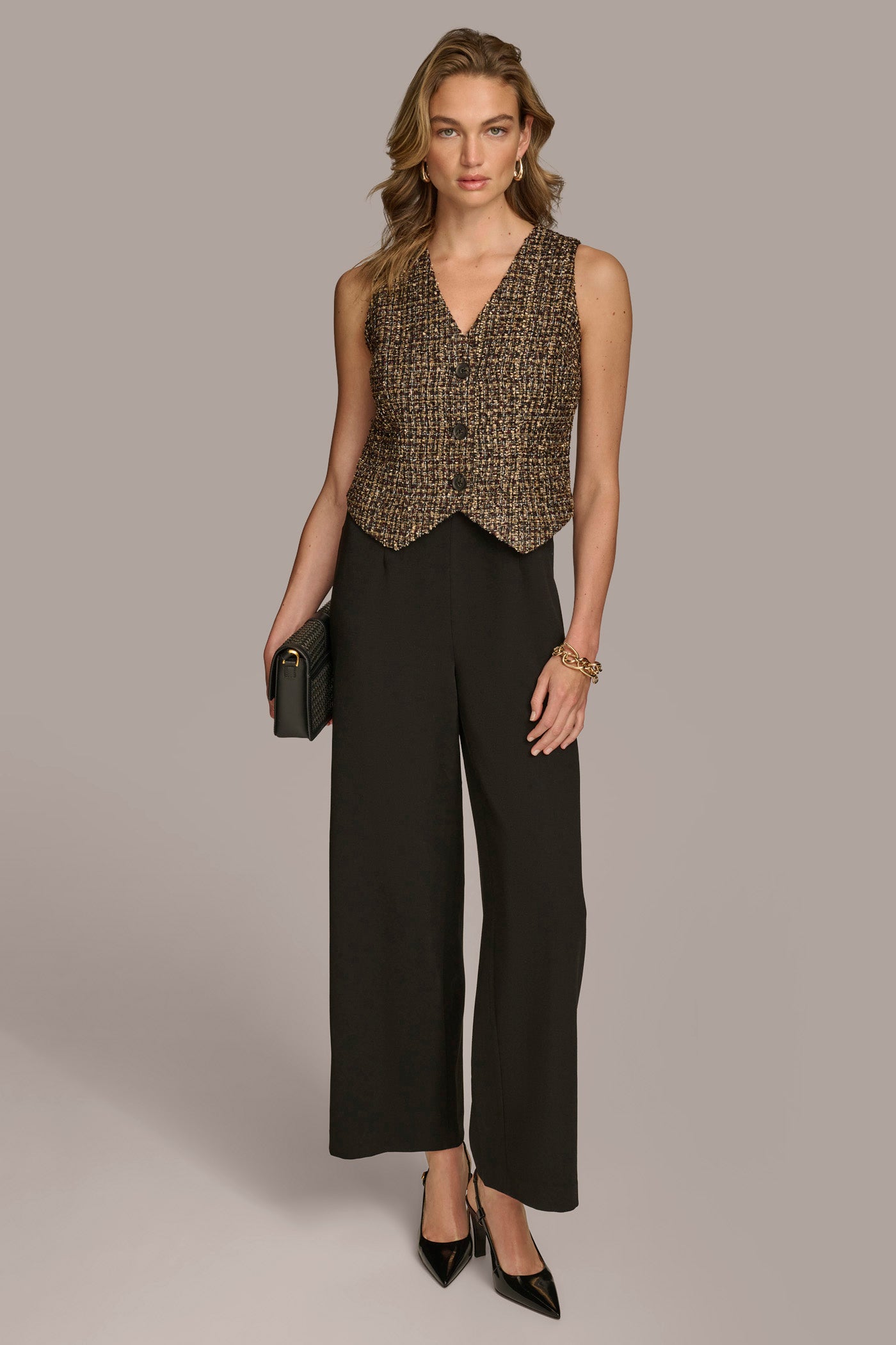 TAILORED JUMPSUIT WITH TWEED VEST | View 1 | Select Dresses TAILORED JUMPSUIT WITH TWEED VEST | View 1 | Select Dresses