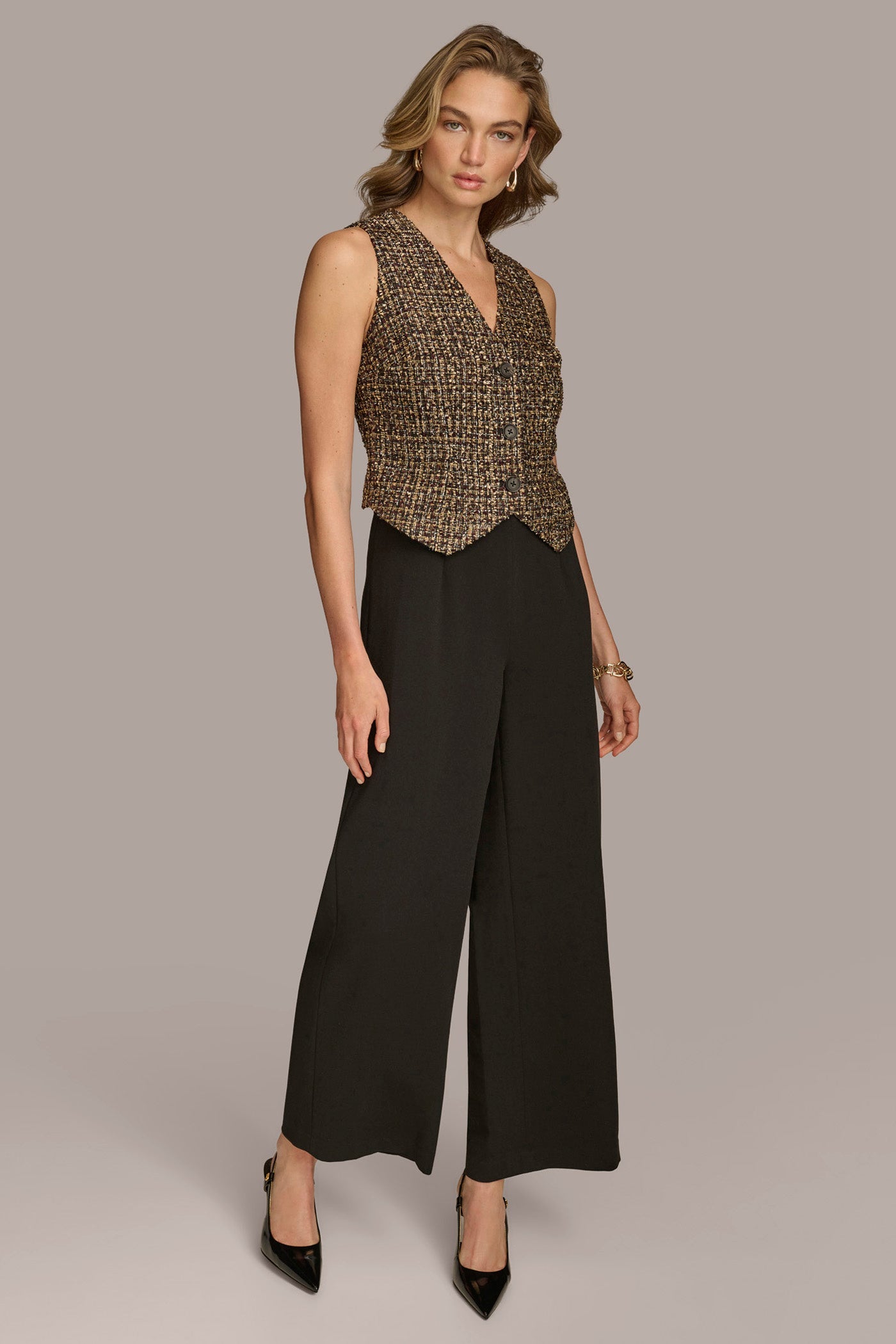 TAILORED JUMPSUIT WITH TWEED VEST VIEW 4 TAILORED JUMPSUIT WITH TWEED VEST VIEW 4