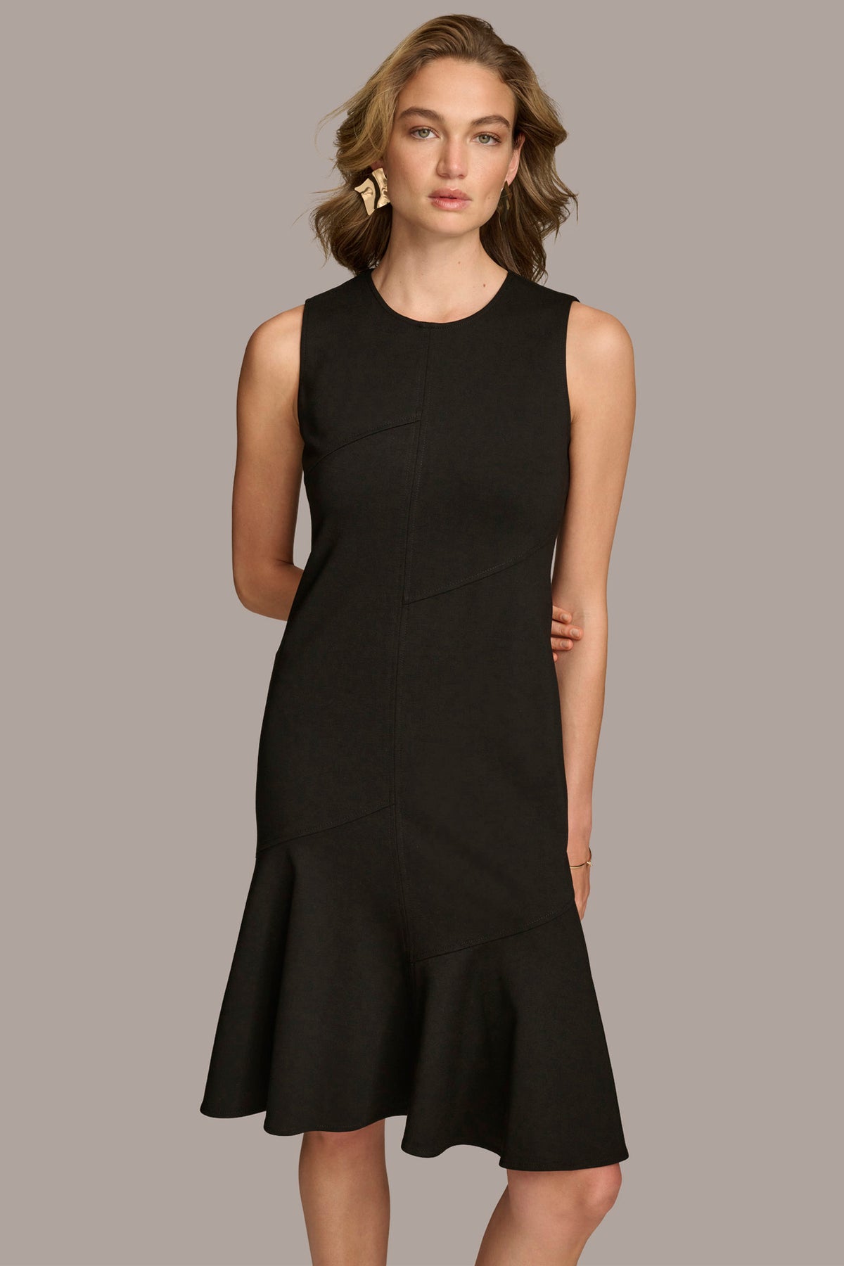 Sleeveless Crew Neck Flounce A Line Dress | A-Line Dress | Donna Karan Sleeveless Crew Neck Flounce A Line Dress | A-Line Dress | Donna Karan