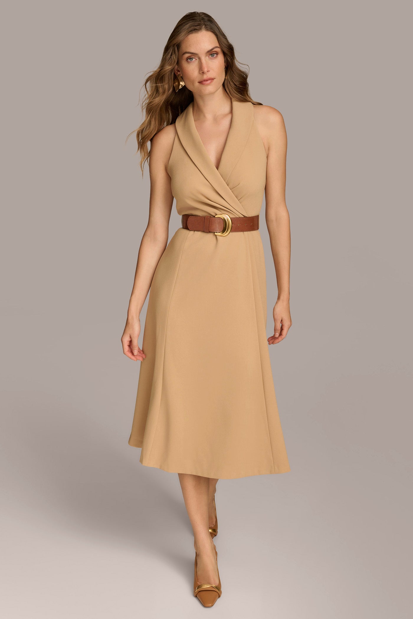 CREPE FIT AND FLARE DRESS WITH BELT VIEW 6 CREPE FIT AND FLARE DRESS WITH BELT VIEW 6