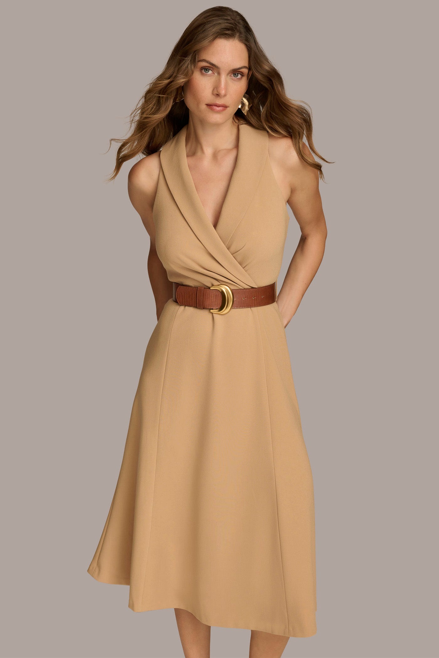 CREPE FIT AND FLARE DRESS WITH BELT VIEW 4 CREPE FIT AND FLARE DRESS WITH BELT VIEW 4
