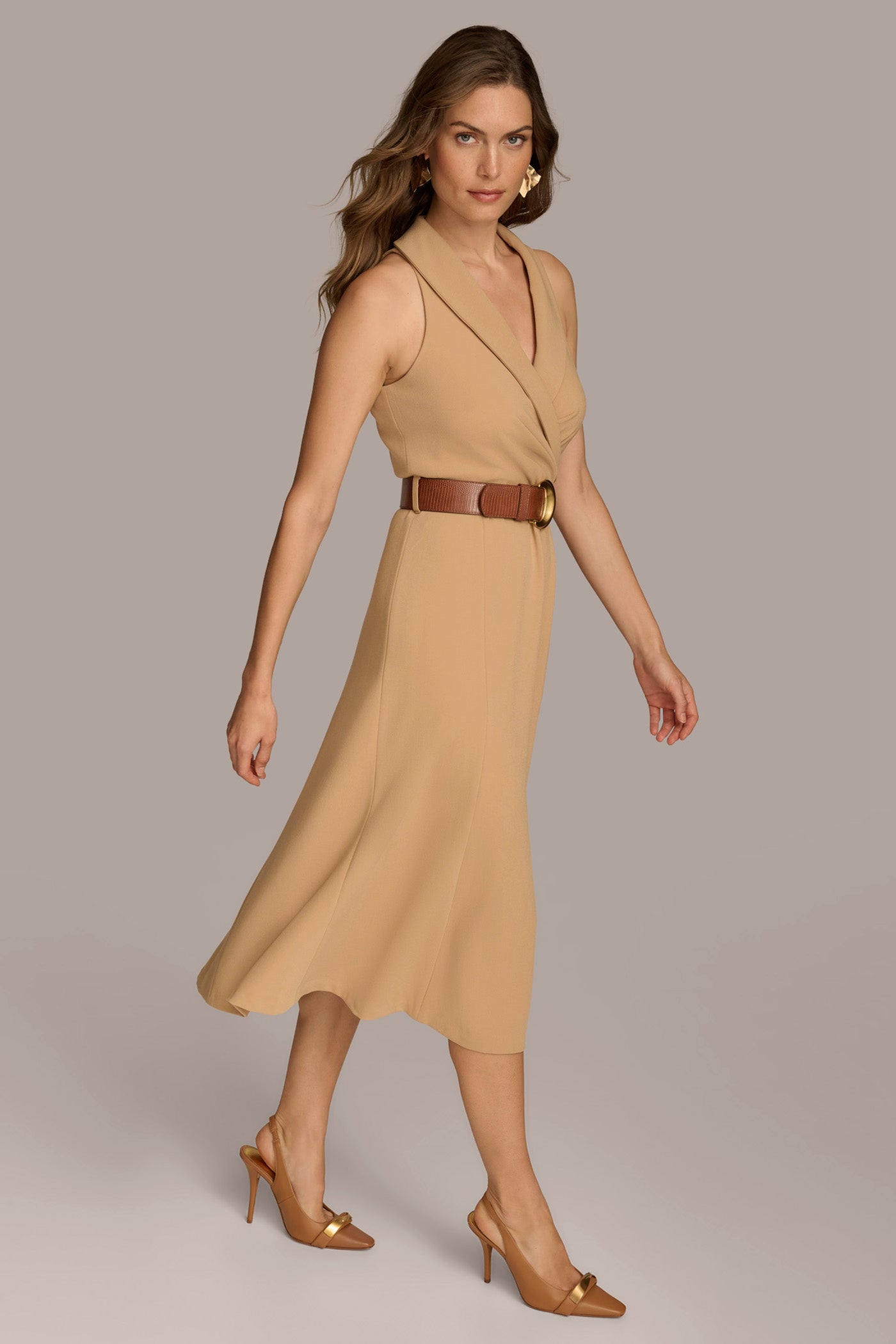 CREPE FIT AND FLARE DRESS WITH BELT VIEW 3 CREPE FIT AND FLARE DRESS WITH BELT VIEW 3
