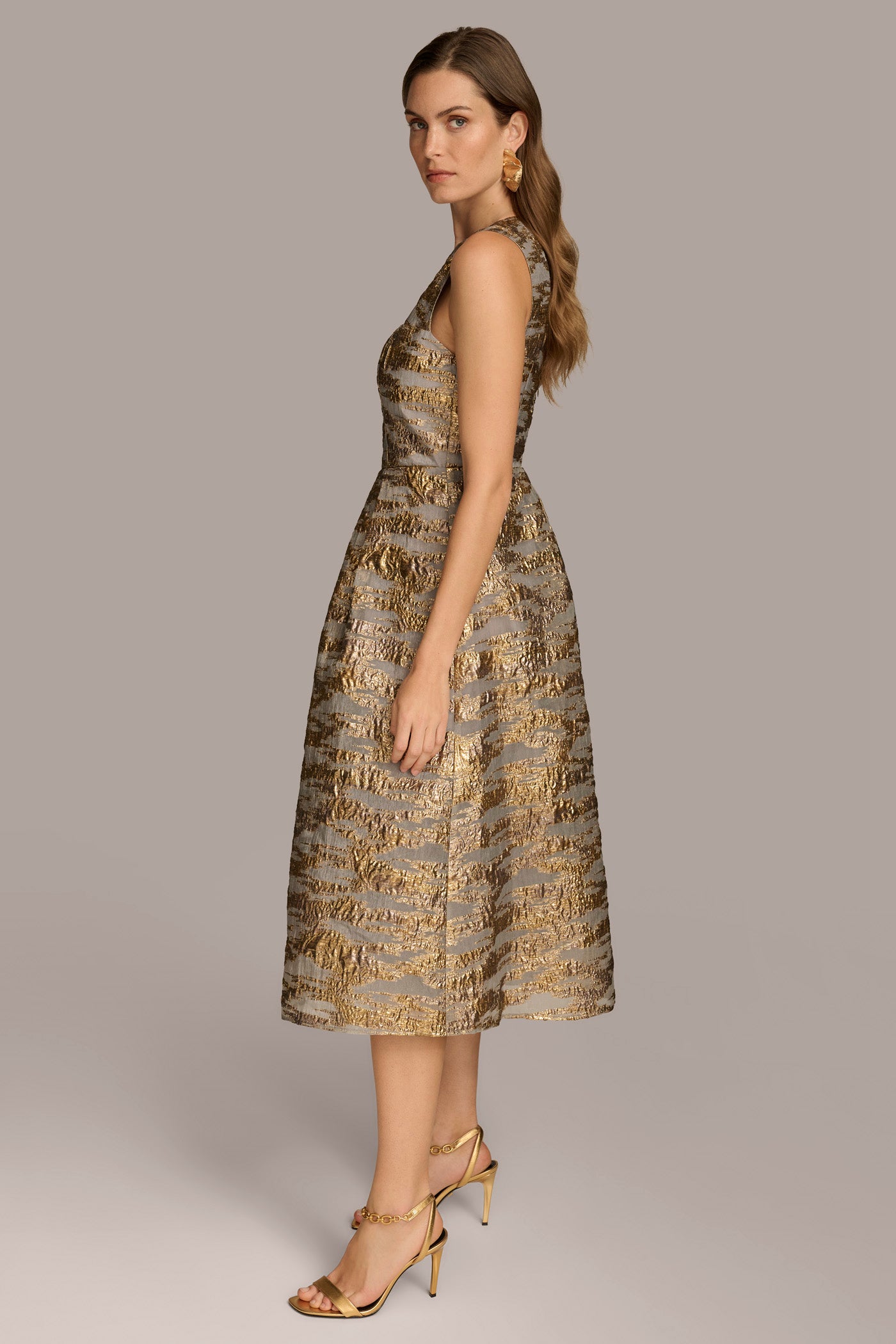BELTED BROCADE MIDI GOWN VIEW 3 BELTED BROCADE MIDI GOWN VIEW 3