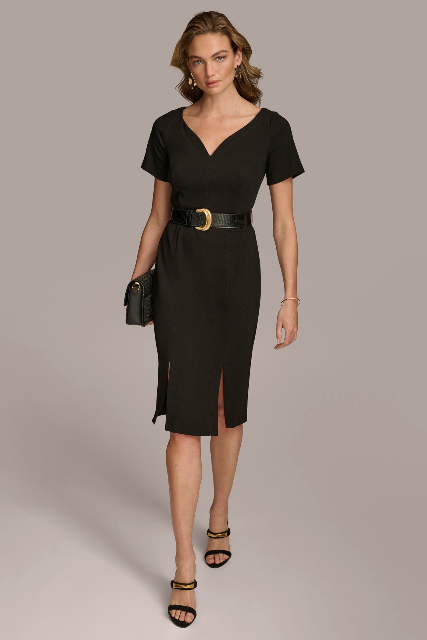 CREPE V-NECK DRESS WITH BELT | View 1 | BEST IN BLACK CREPE V-NECK DRESS WITH BELT | View 1 | BEST IN BLACK