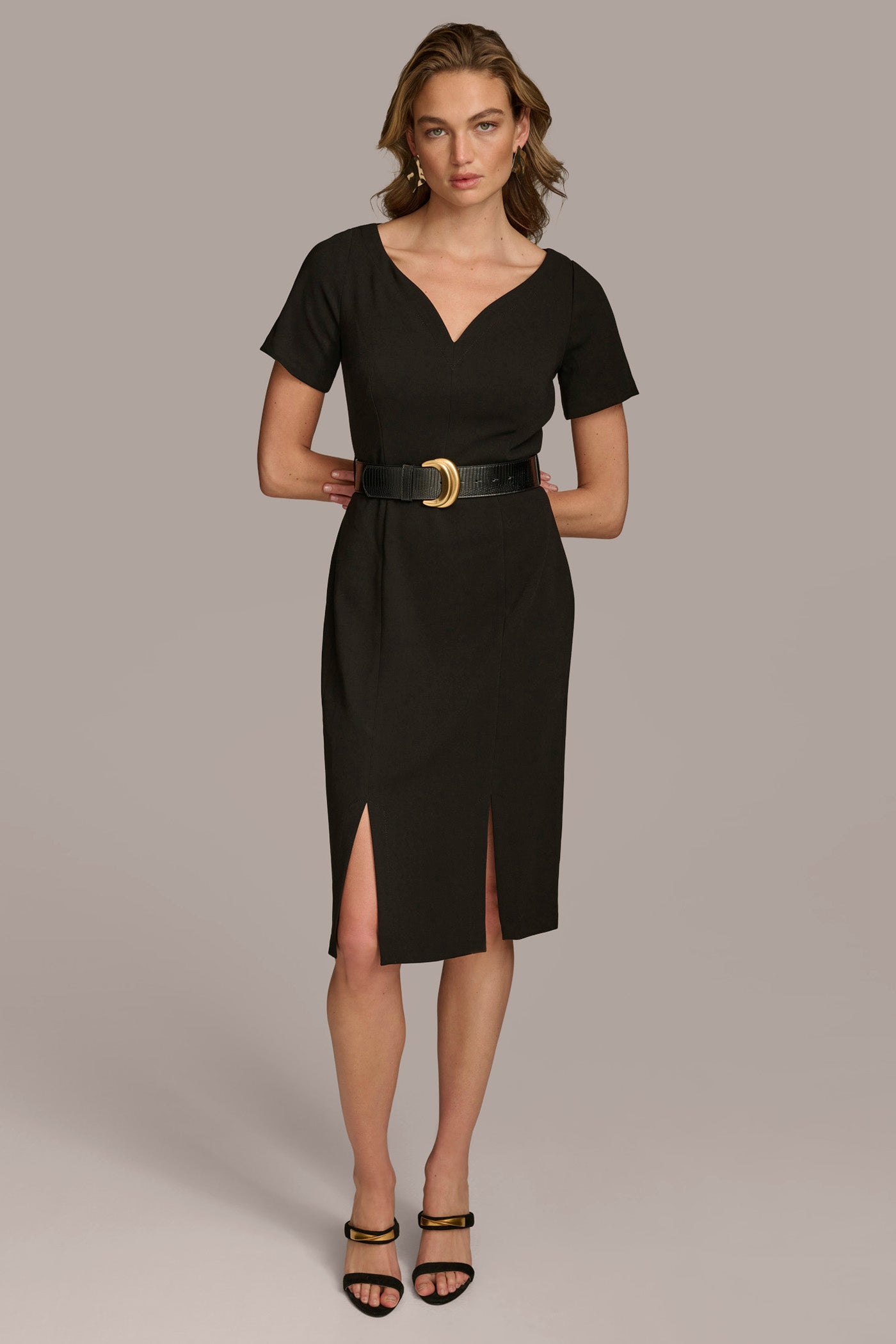 CREPE V-NECK DRESS WITH BELT VIEW 5 CREPE V-NECK DRESS WITH BELT VIEW 5