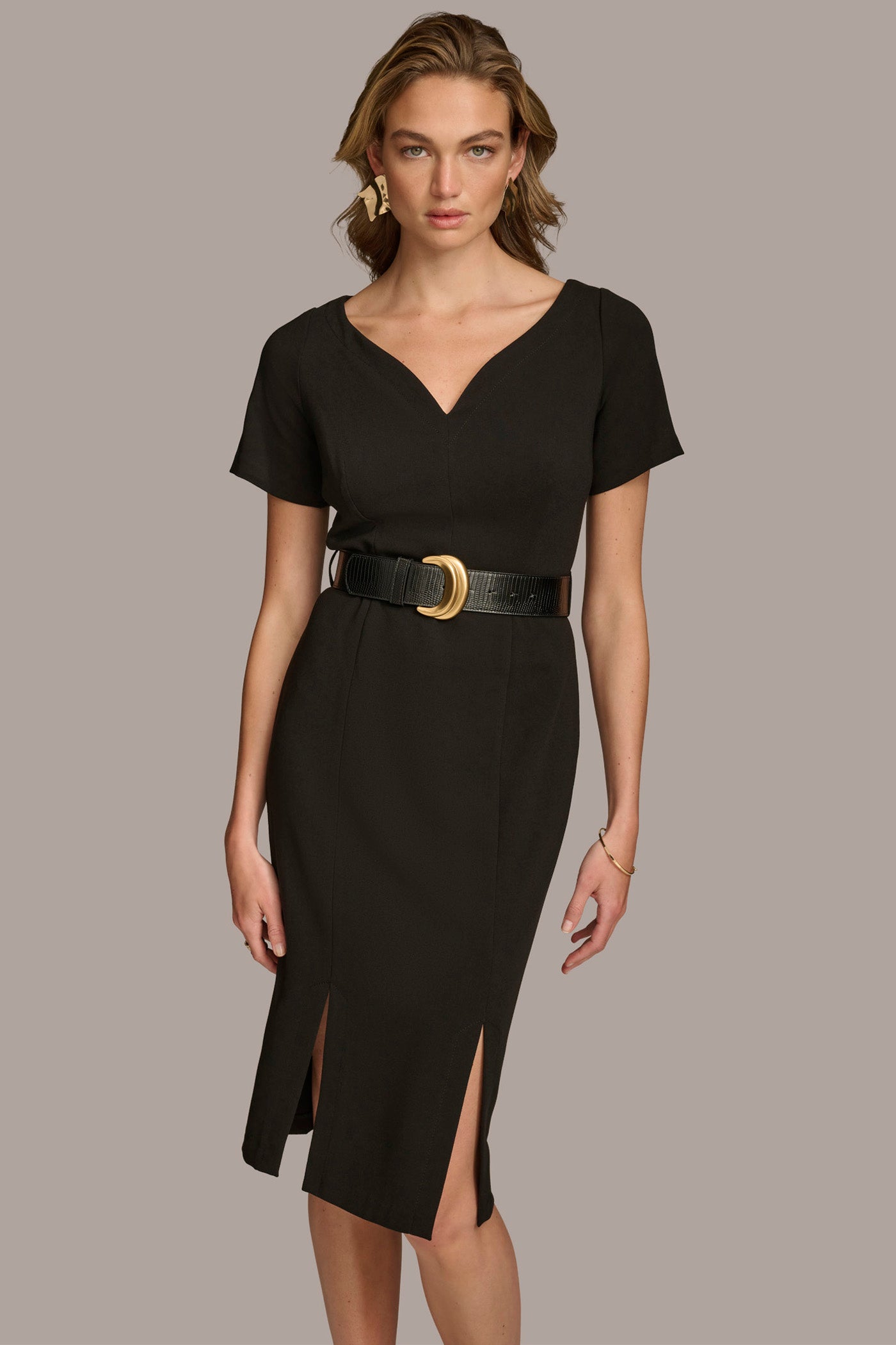 CREPE V-NECK DRESS WITH BELT VIEW 3 CREPE V-NECK DRESS WITH BELT VIEW 3