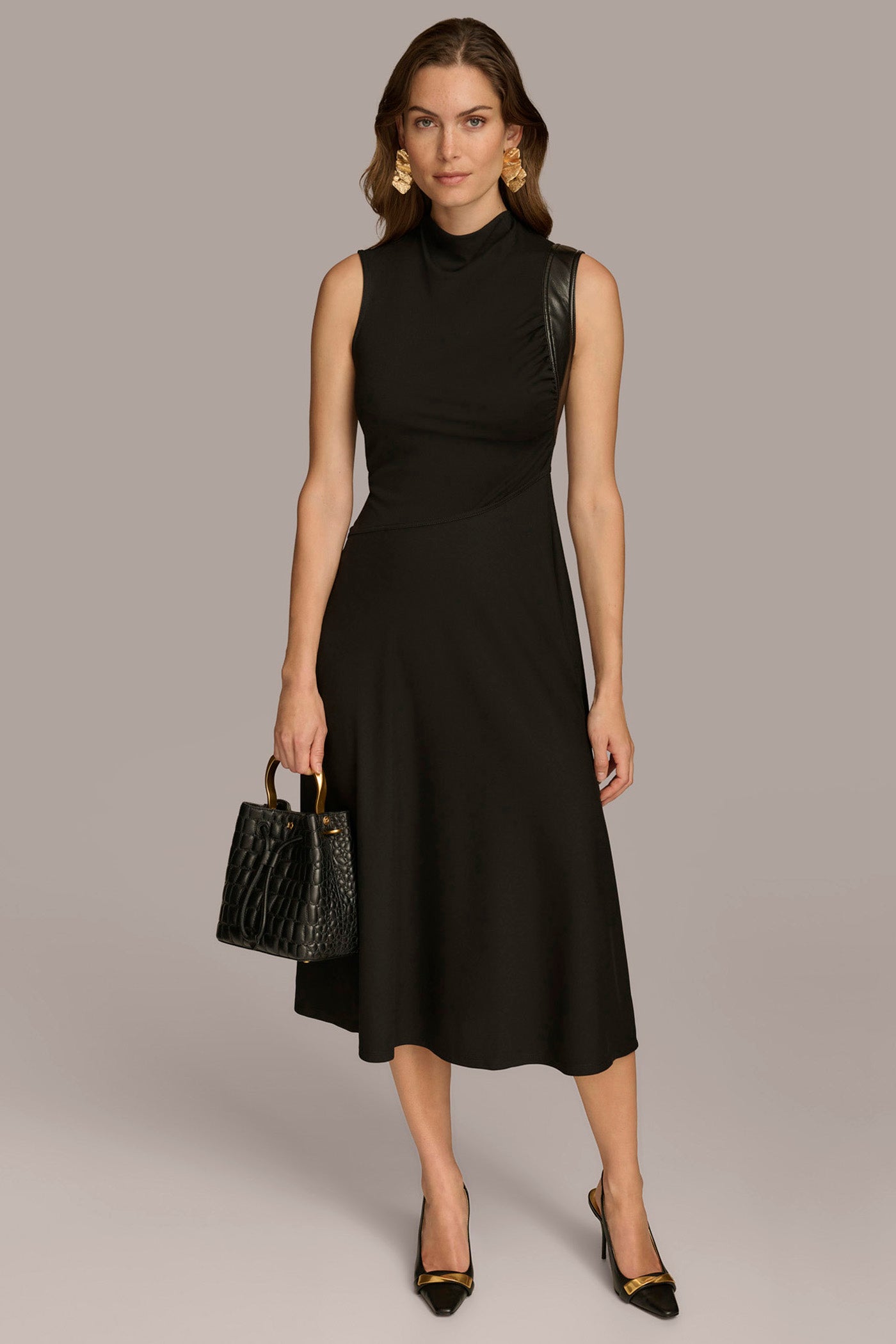 MOCK NECK A LINE MIDI DRESS VIEW 1 MOCK NECK A LINE MIDI DRESS VIEW 1