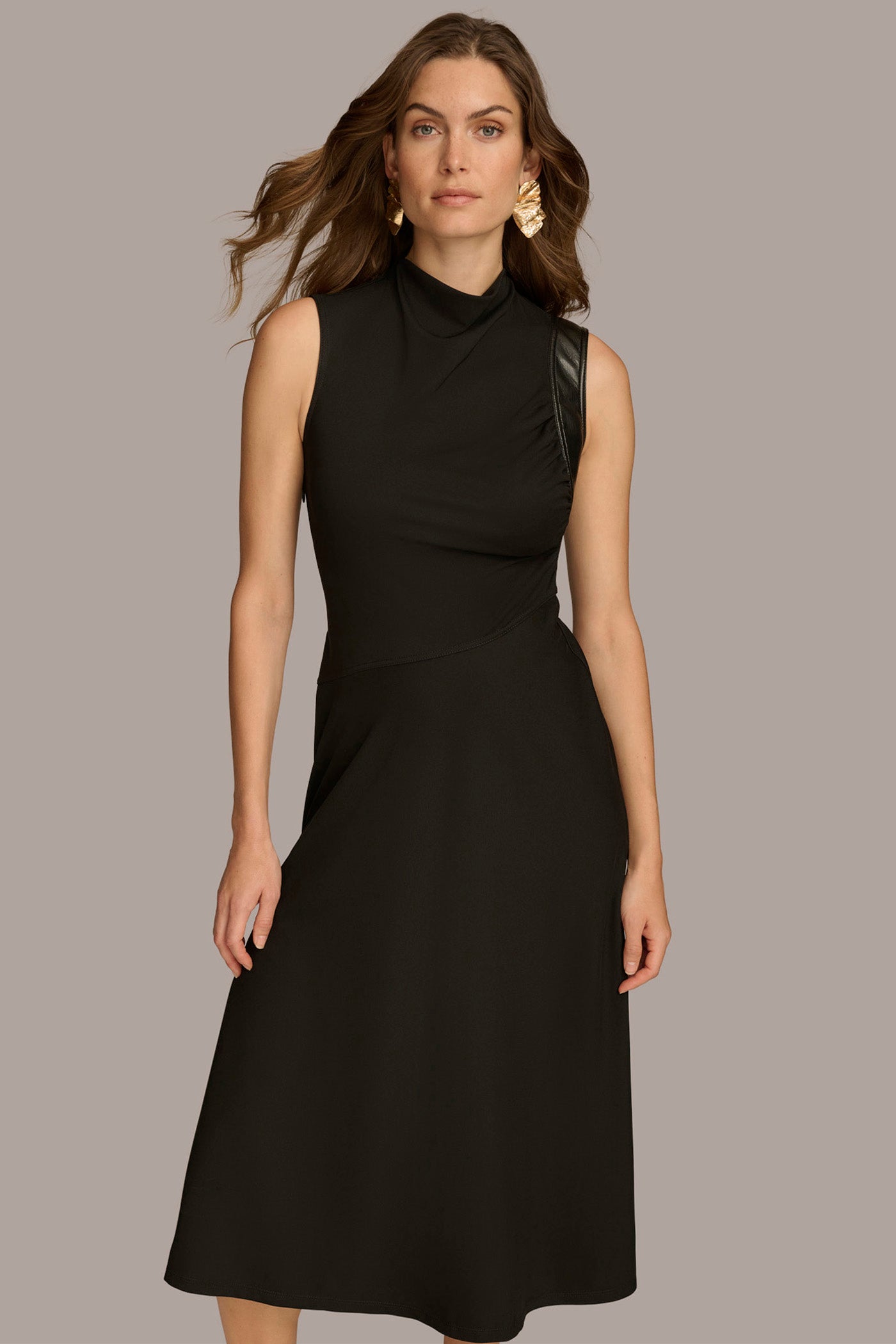 MOCK NECK A LINE MIDI DRESS VIEW 4 MOCK NECK A LINE MIDI DRESS VIEW 4