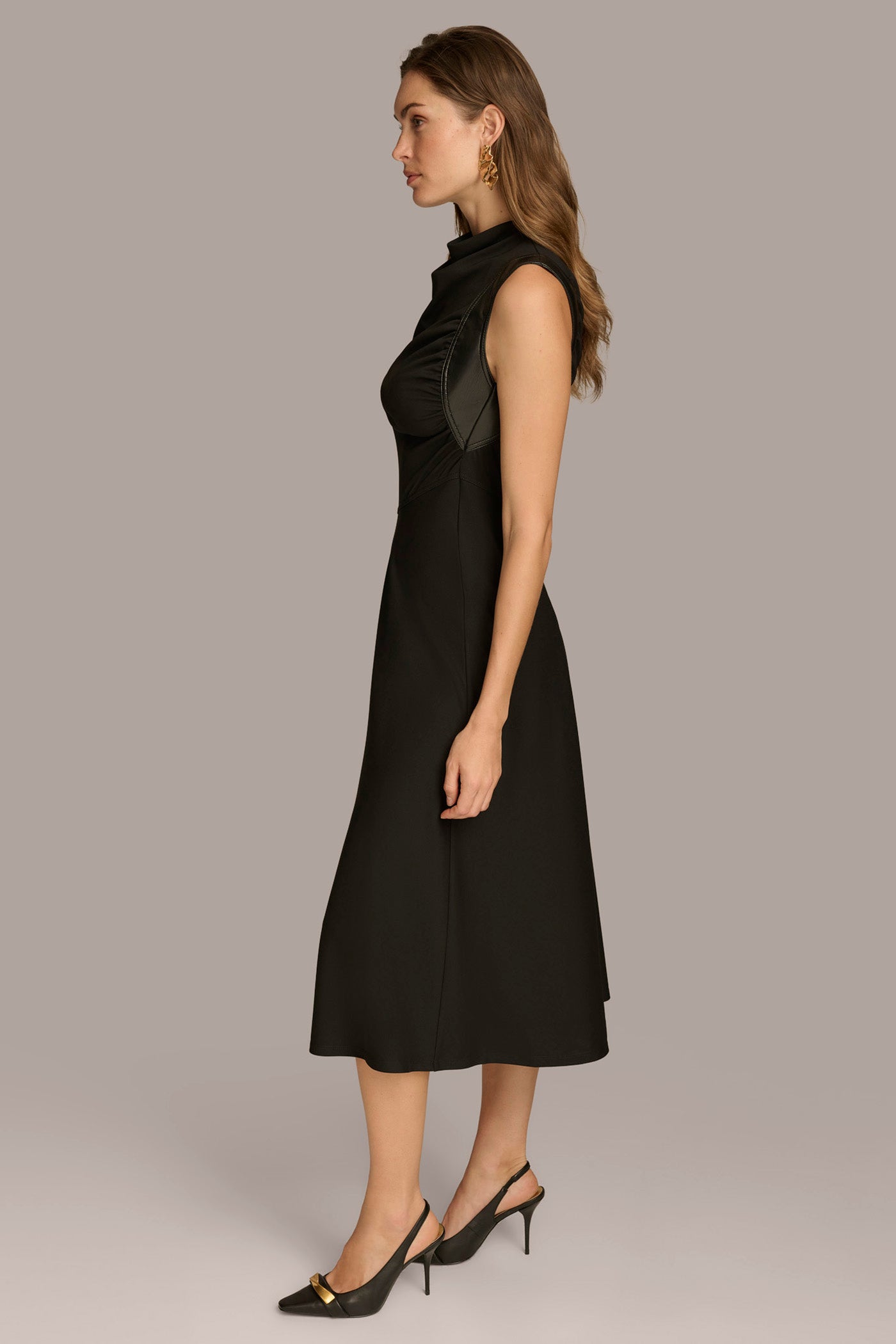 MOCK NECK A LINE MIDI DRESS VIEW 3 MOCK NECK A LINE MIDI DRESS VIEW 3