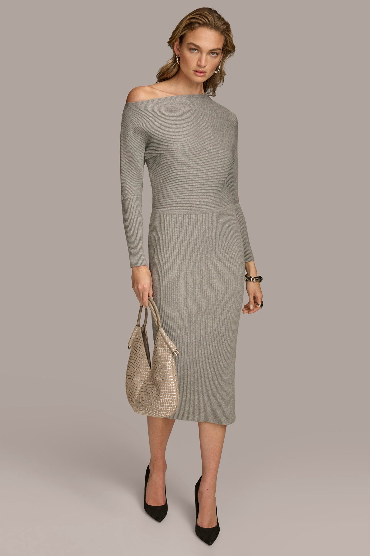 ONE SHOULDER SWEATER MIDI DRESS VIEW 4 ONE SHOULDER SWEATER MIDI DRESS VIEW 4