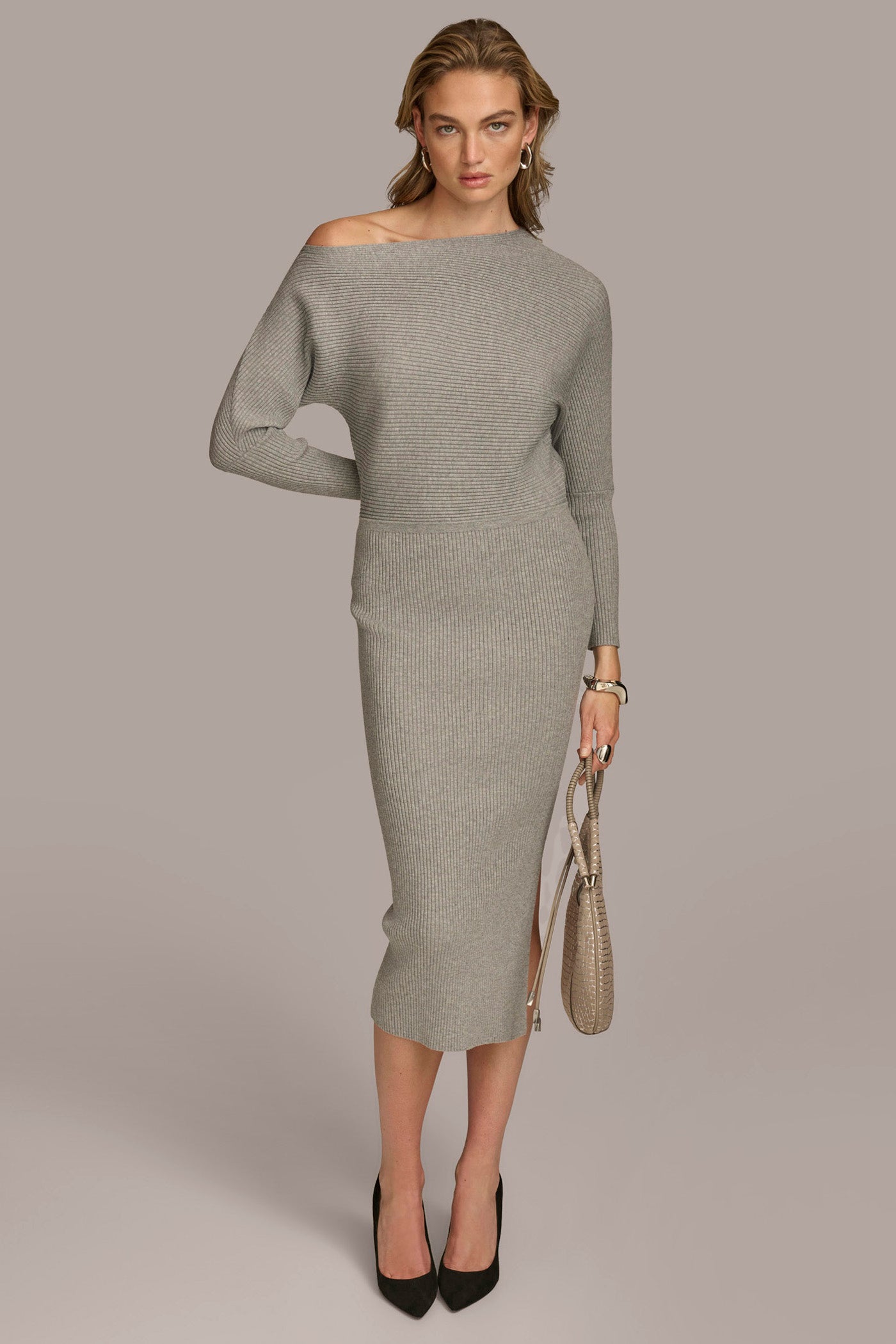 ONE SHOULDER SWEATER MIDI DRESS VIEW 1 ONE SHOULDER SWEATER MIDI DRESS VIEW 1