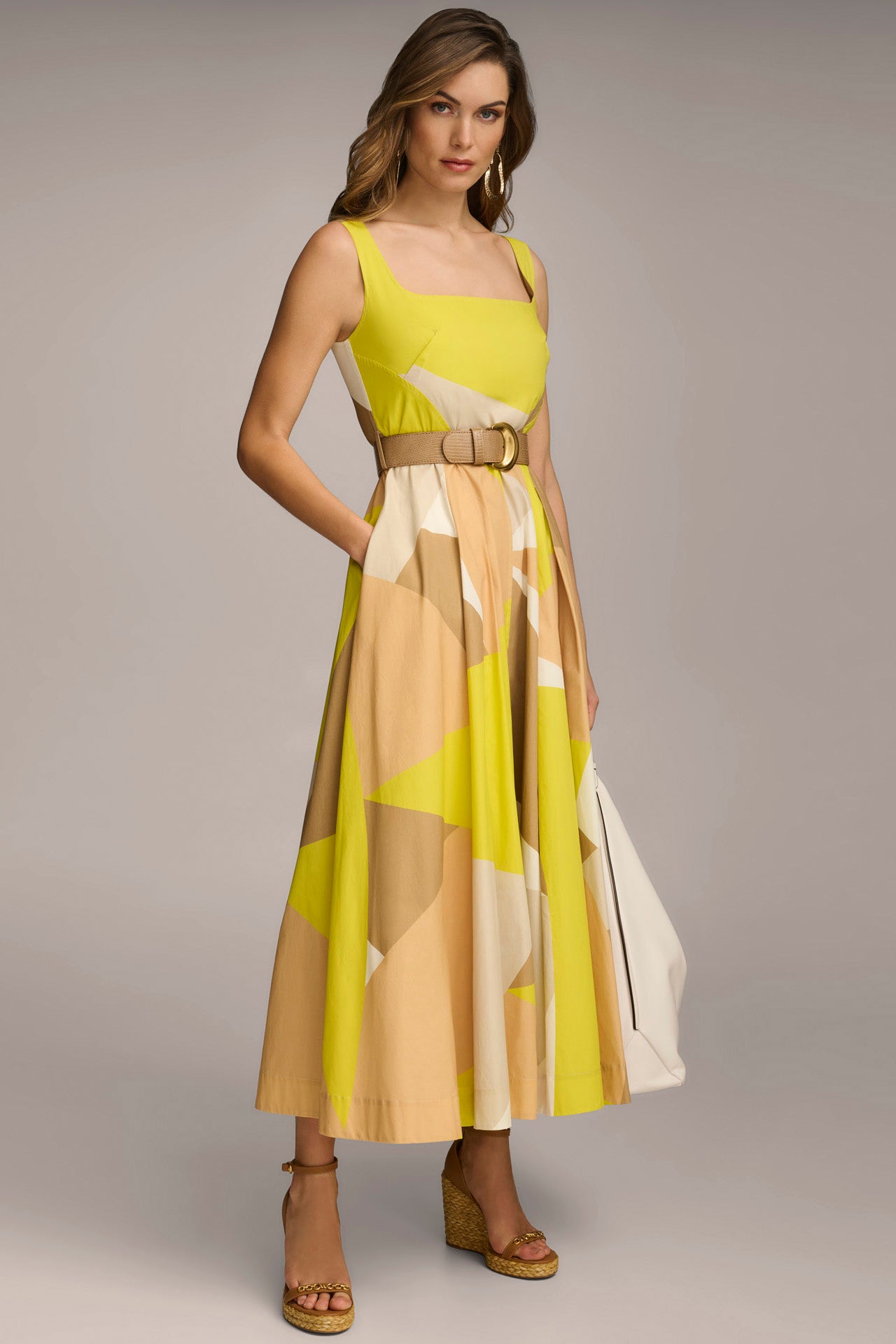 COLOR-BLOCK BELTED FIT AND FLARE DRESS VIEW 3 COLOR-BLOCK BELTED FIT AND FLARE DRESS VIEW 3