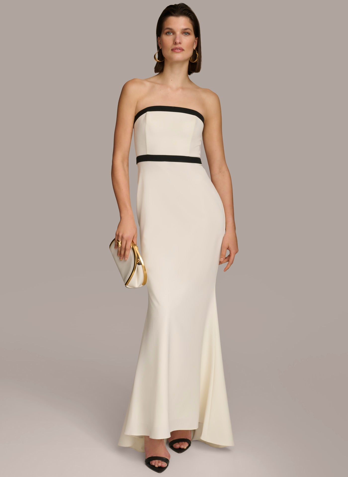 CONTRAST TRIM STRAPLESS GOWN