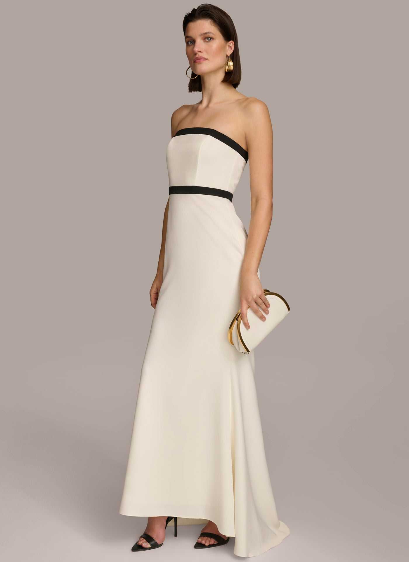 CONTRAST TRIM STRAPLESS GOWN