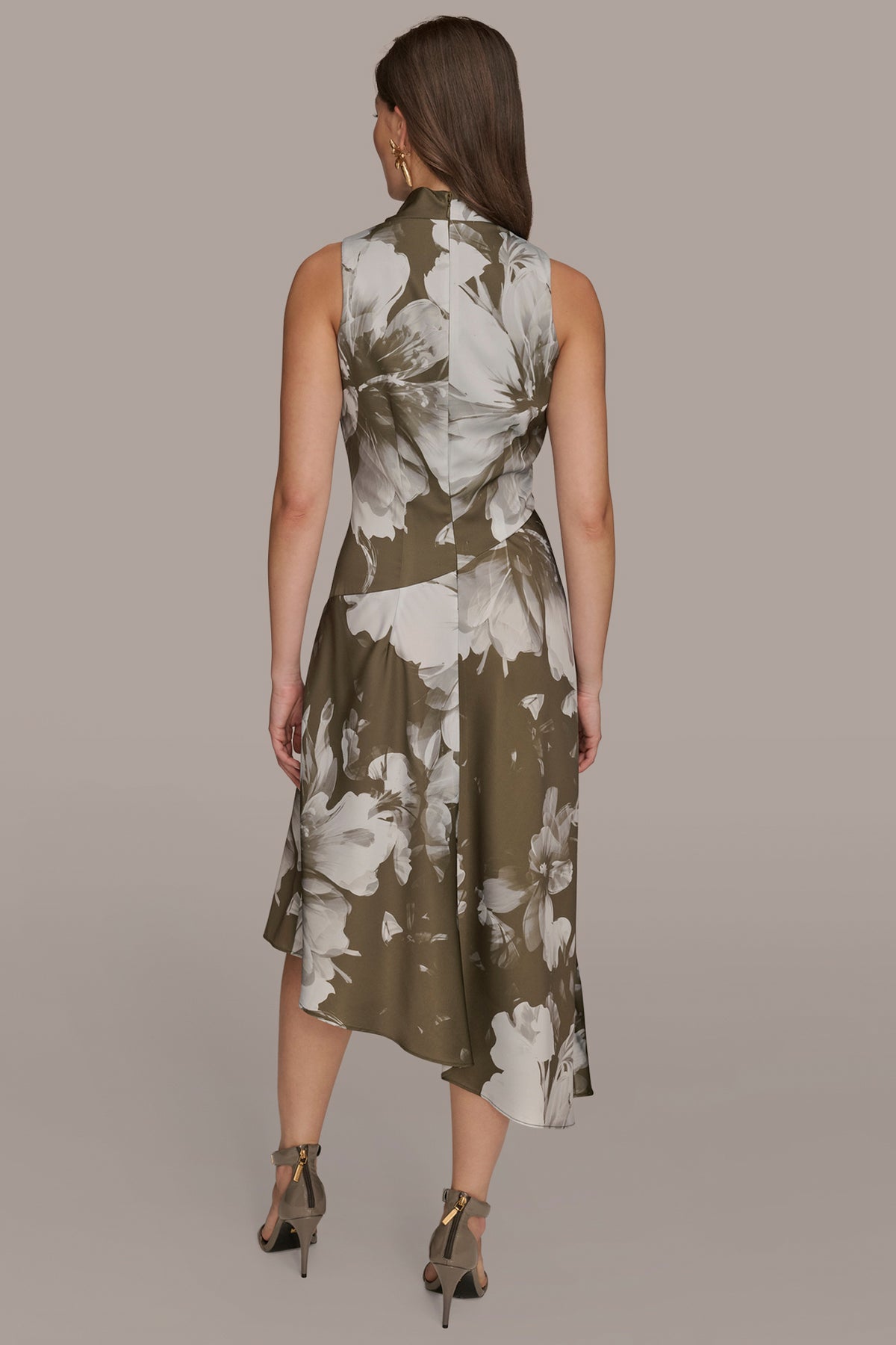 Satin Floral Asymmetric Midi Dress | Asymmetrical