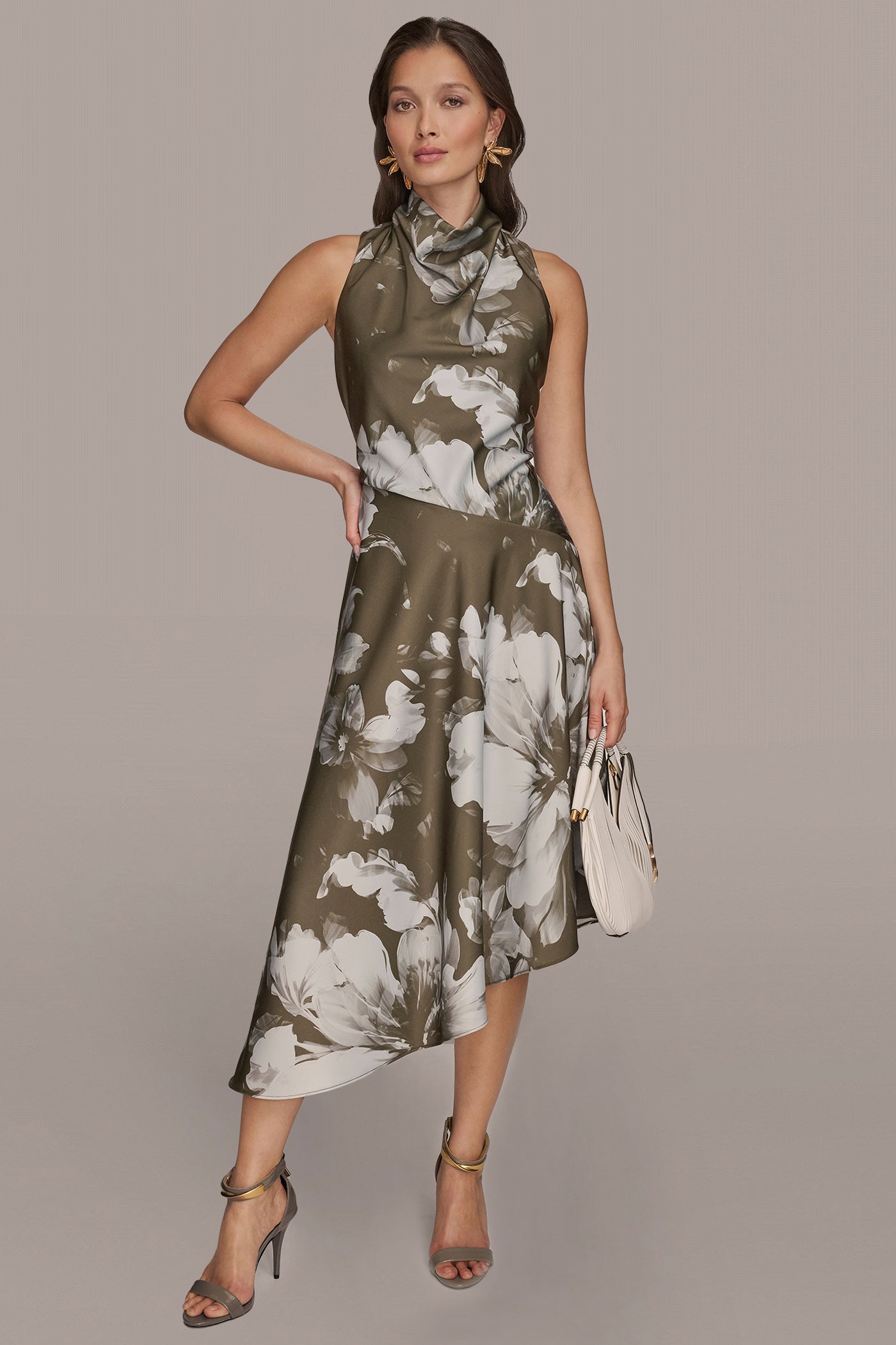 ASYMMETRIC FLORAL MIDI DRESS VIEW 1 ASYMMETRIC FLORAL MIDI DRESS VIEW 1