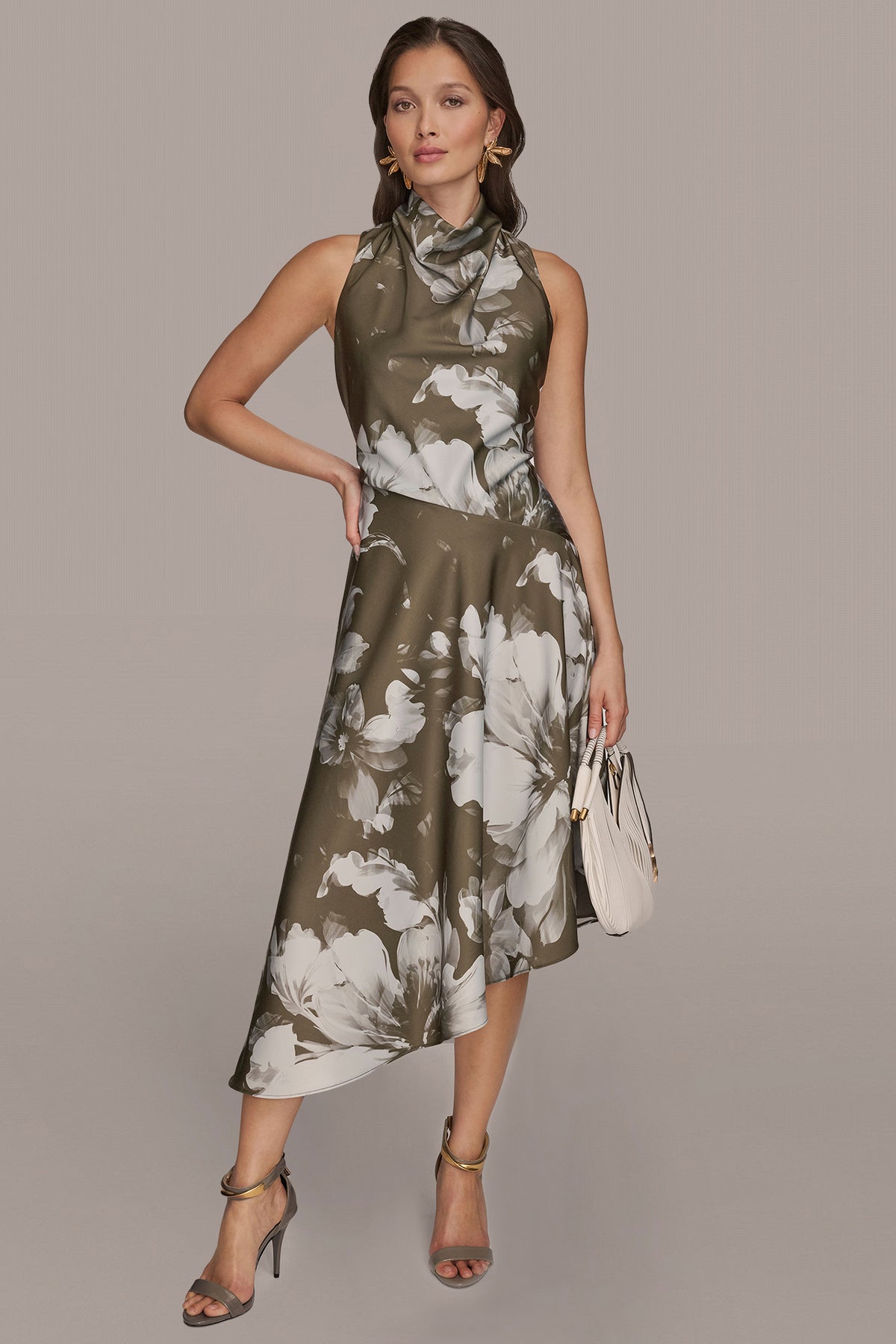 Satin Floral Asymmetric Midi Dress | Asymmetrical