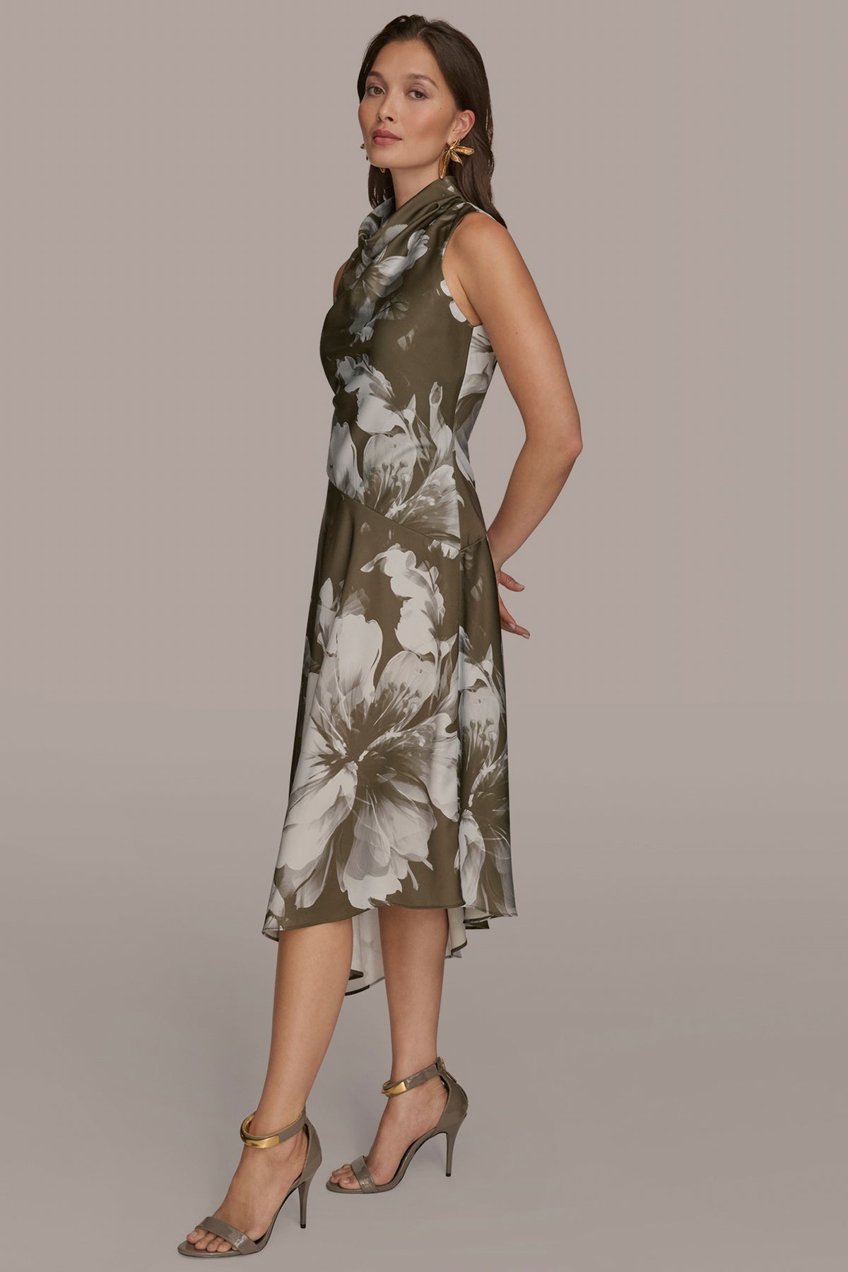 Satin Floral Asymmetric Midi Dress | Asymmetrical