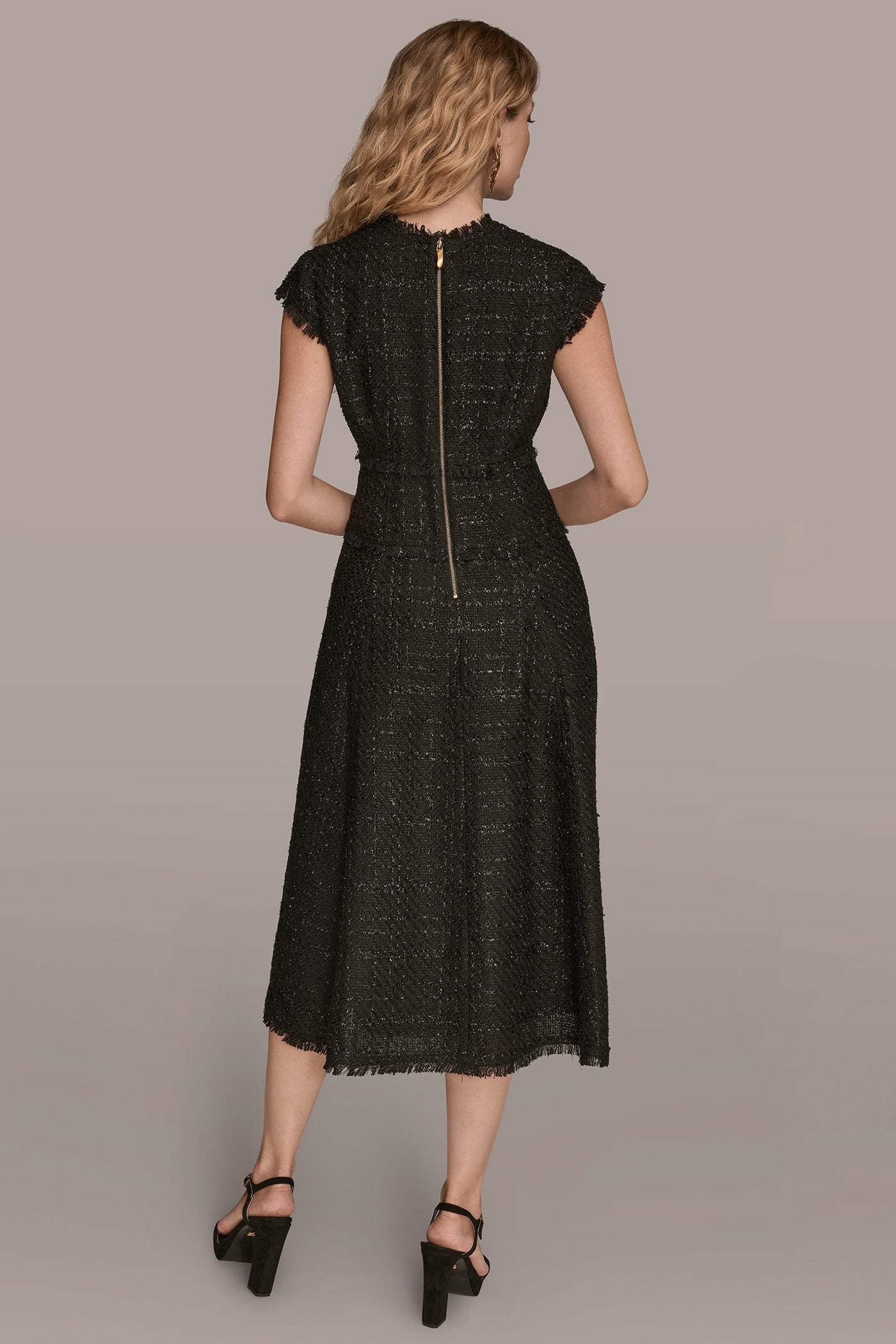 FRAYED TWEED MIDI DRESS | View 2 | Black Dresses FRAYED TWEED MIDI DRESS | View 2 | Black Dresses