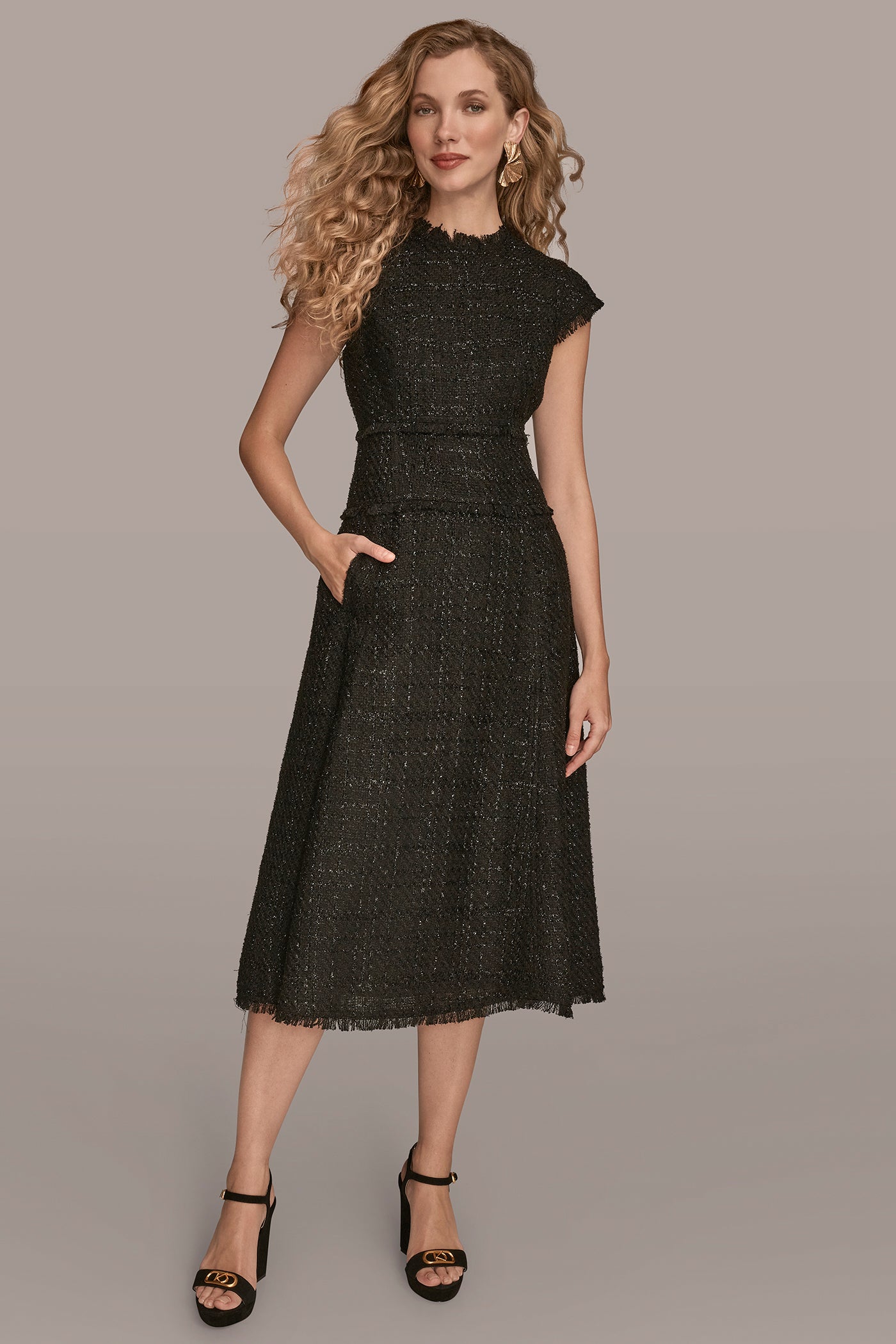 FRAYED TWEED MIDI DRESS | View 1 | Black Dresses FRAYED TWEED MIDI DRESS | View 1 | Black Dresses