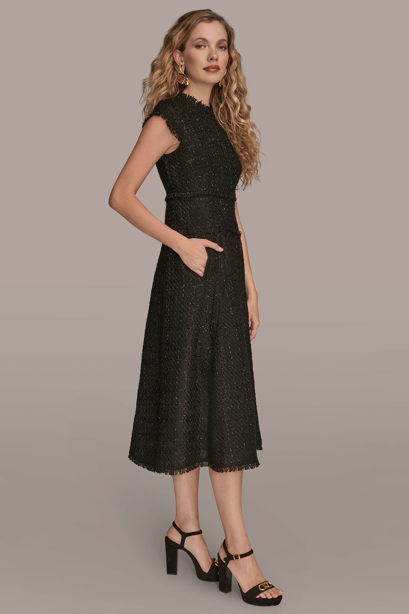 FRAYED TWEED MIDI DRESS VIEW 3 | Black Dresses FRAYED TWEED MIDI DRESS VIEW 3 | Black Dresses