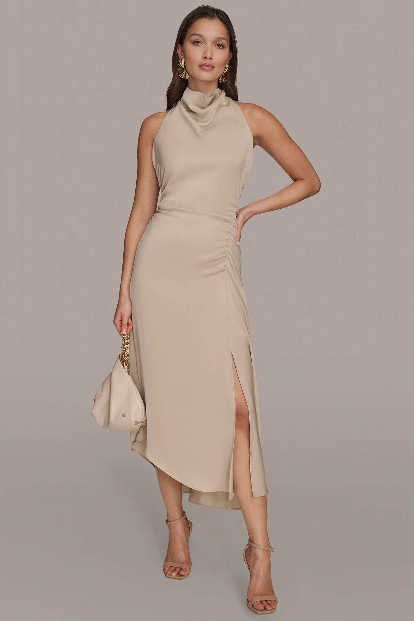 SLEEVELESS COWL NECK SIDE ROUCHED A LINE MIDI | View 1 | Event Dressing SLEEVELESS COWL NECK SIDE ROUCHED A LINE MIDI | View 1 | Event Dressing
