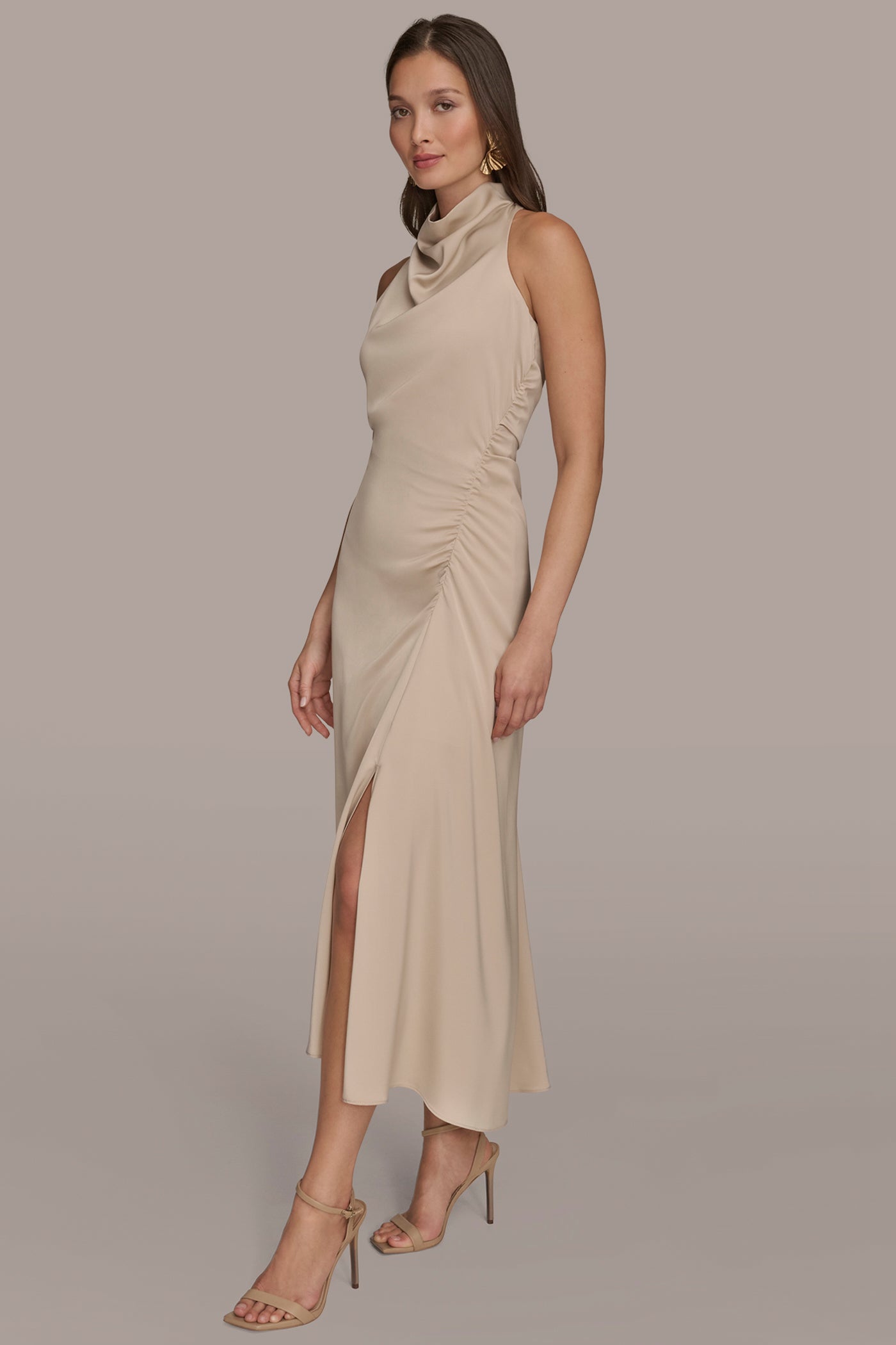 SLEEVELESS COWL NECK SIDE ROUCHED A LINE MIDI VIEW 3 | Event Dressing SLEEVELESS COWL NECK SIDE ROUCHED A LINE MIDI VIEW 3 | Event Dressing