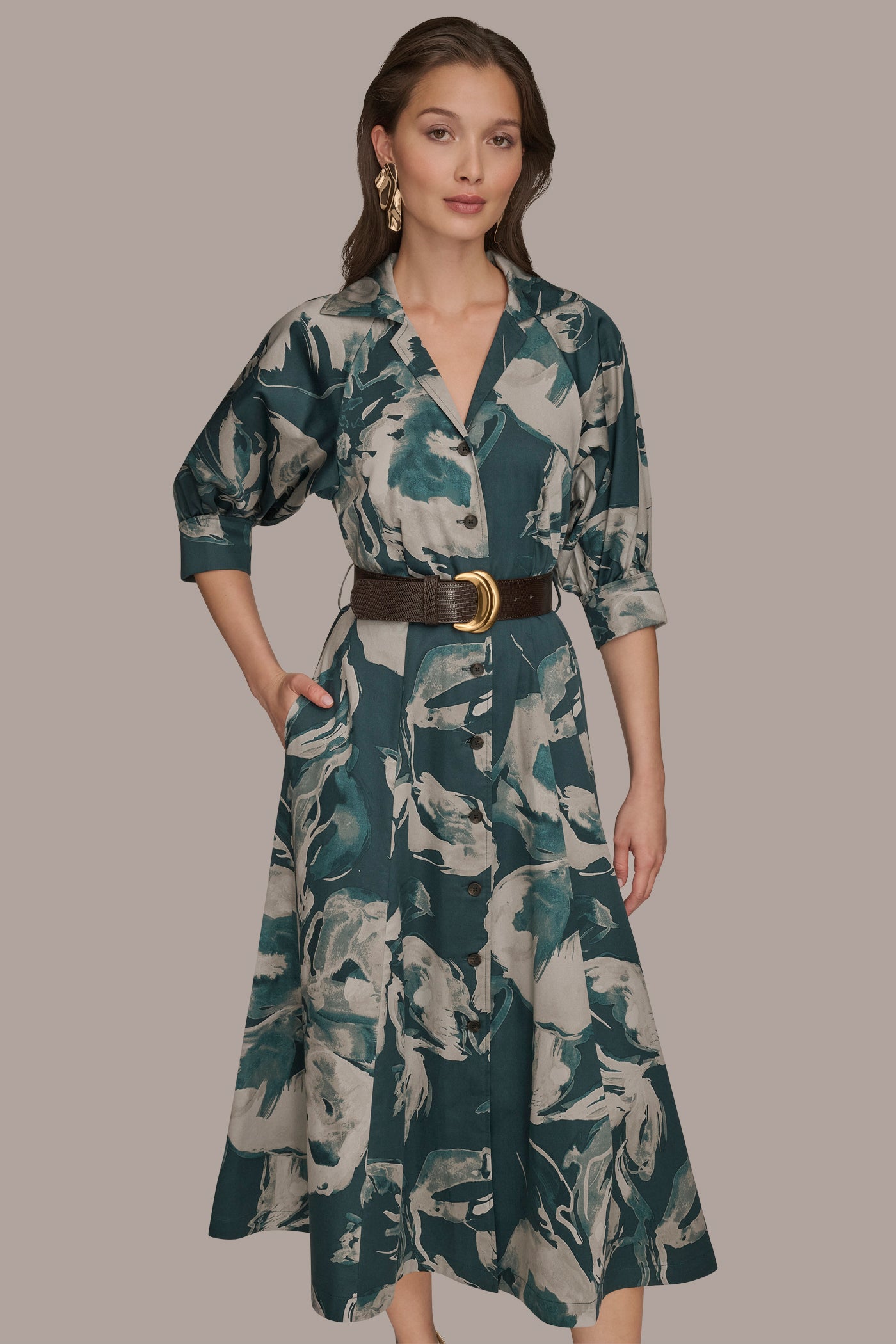 BELTED FLORAL MIDI SHIRT DRESS VIEW 4 BELTED FLORAL MIDI SHIRT DRESS VIEW 4