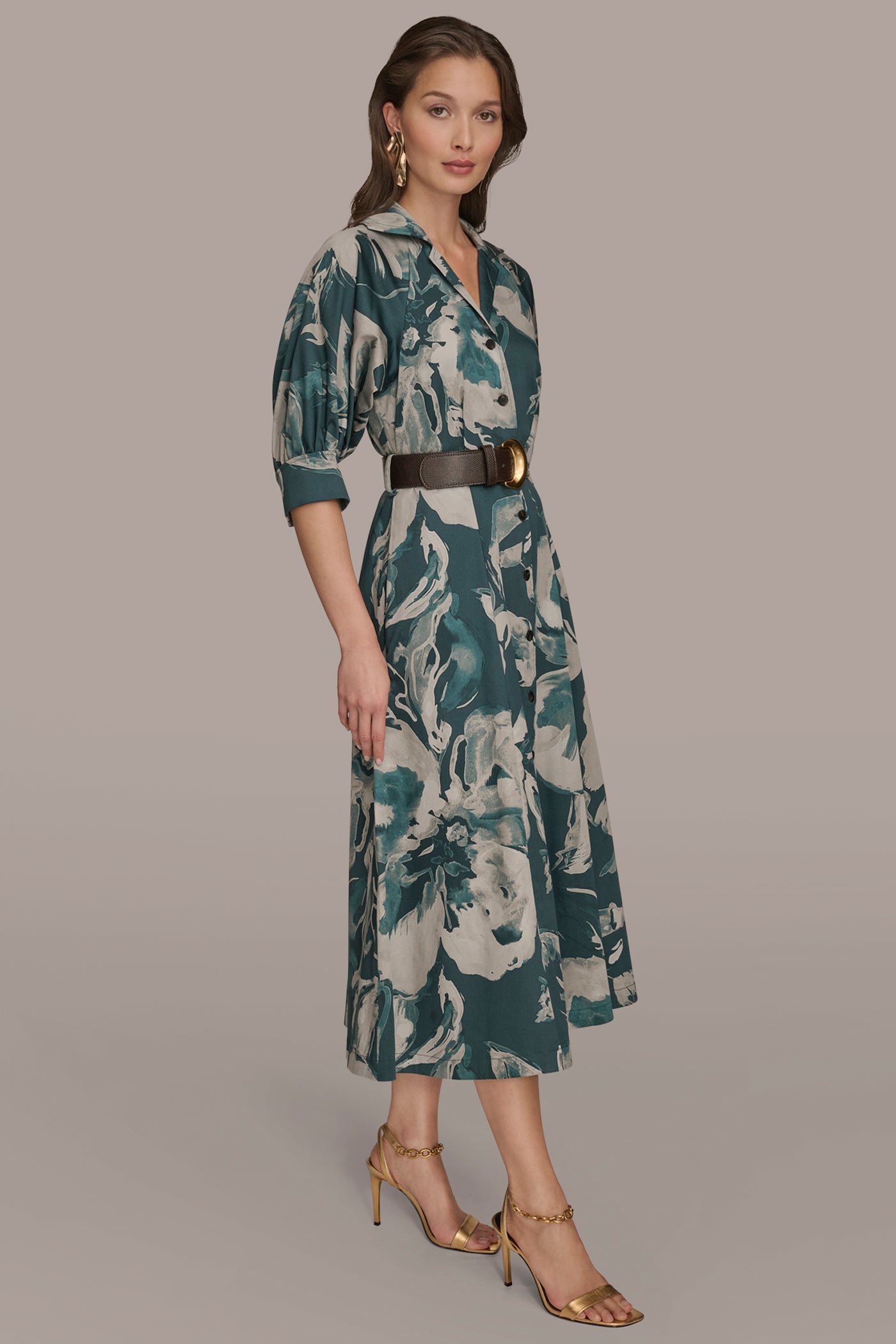 BELTED FLORAL MIDI SHIRT DRESS VIEW 3 BELTED FLORAL MIDI SHIRT DRESS VIEW 3