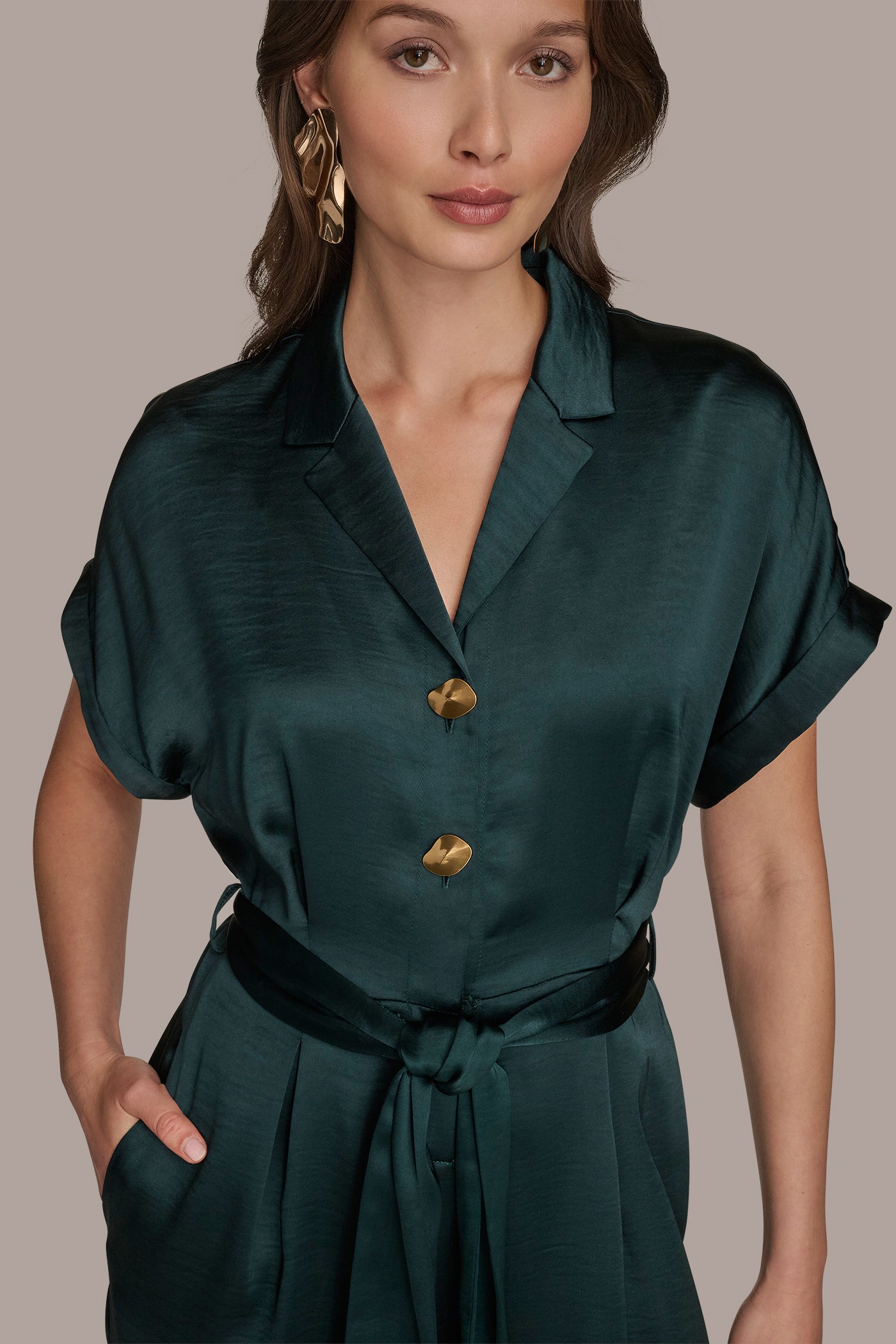 BELTED SATIN STRAIGHT LEG JUMPSUIT VIEW 5 | New clothing BELTED SATIN STRAIGHT LEG JUMPSUIT VIEW 5 | New clothing