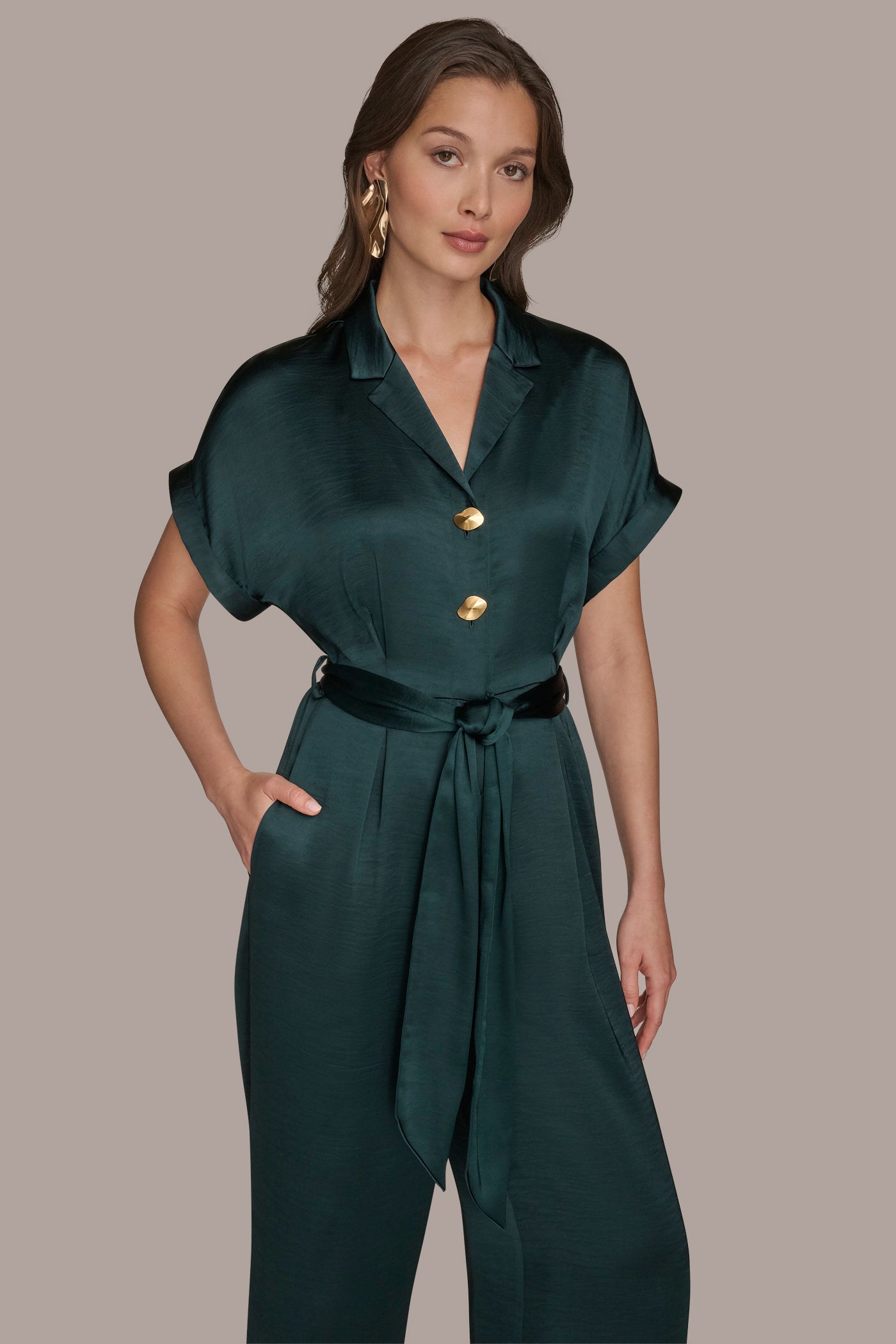 BELTED SATIN STRAIGHT LEG JUMPSUIT VIEW 4 | New clothing BELTED SATIN STRAIGHT LEG JUMPSUIT VIEW 4 | New clothing