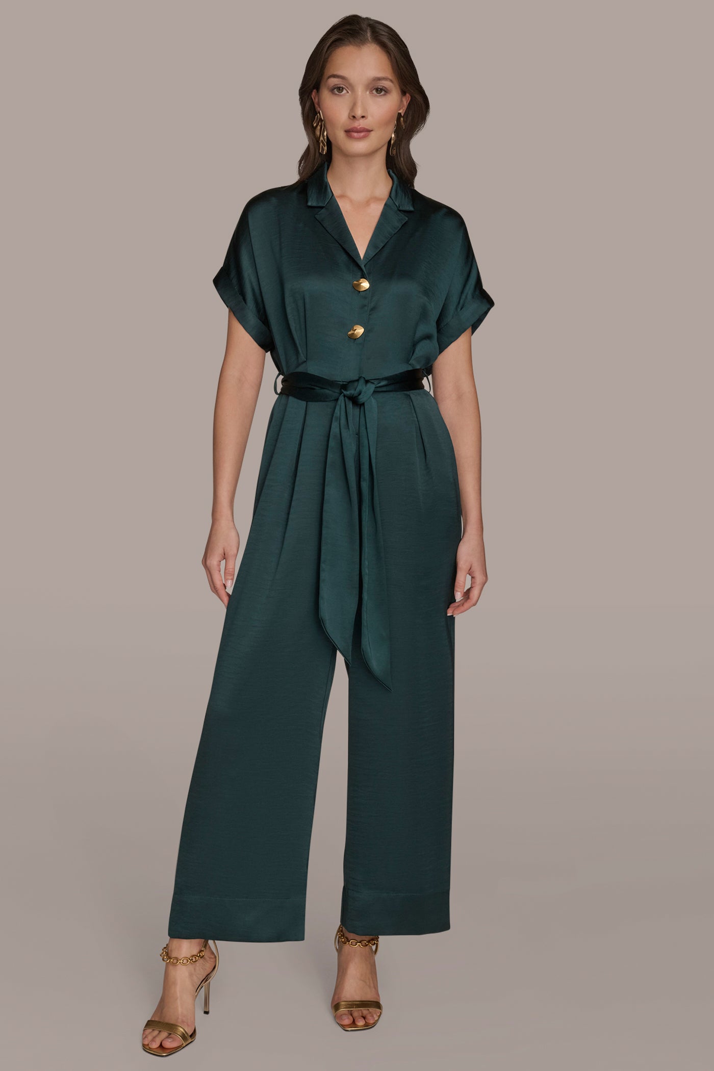 BELTED SATIN STRAIGHT LEG JUMPSUIT | View 1 | New clothing BELTED SATIN STRAIGHT LEG JUMPSUIT | View 1 | New clothing