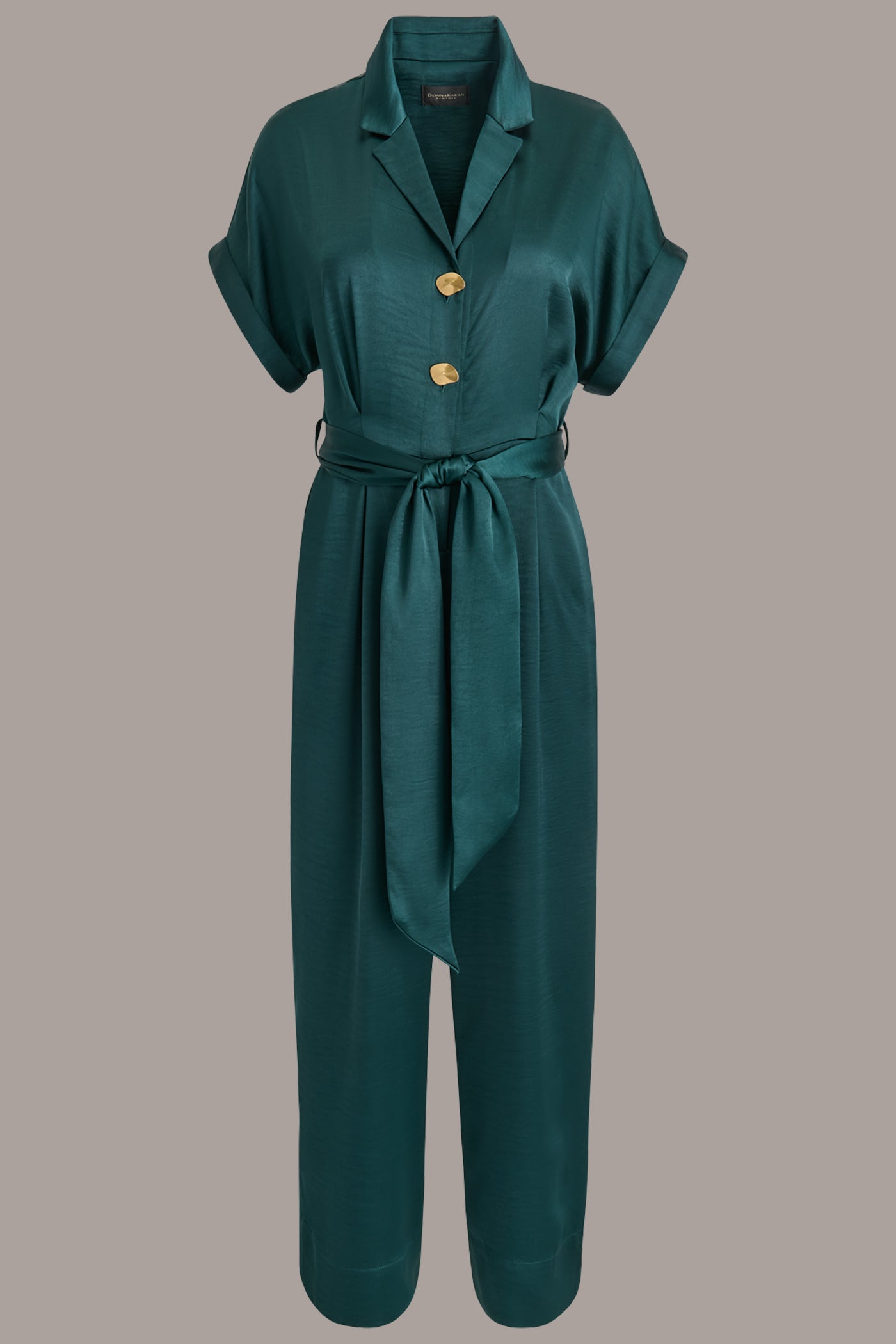 BELTED SATIN STRAIGHT LEG JUMPSUIT VIEW 8 BELTED SATIN STRAIGHT LEG JUMPSUIT VIEW 8