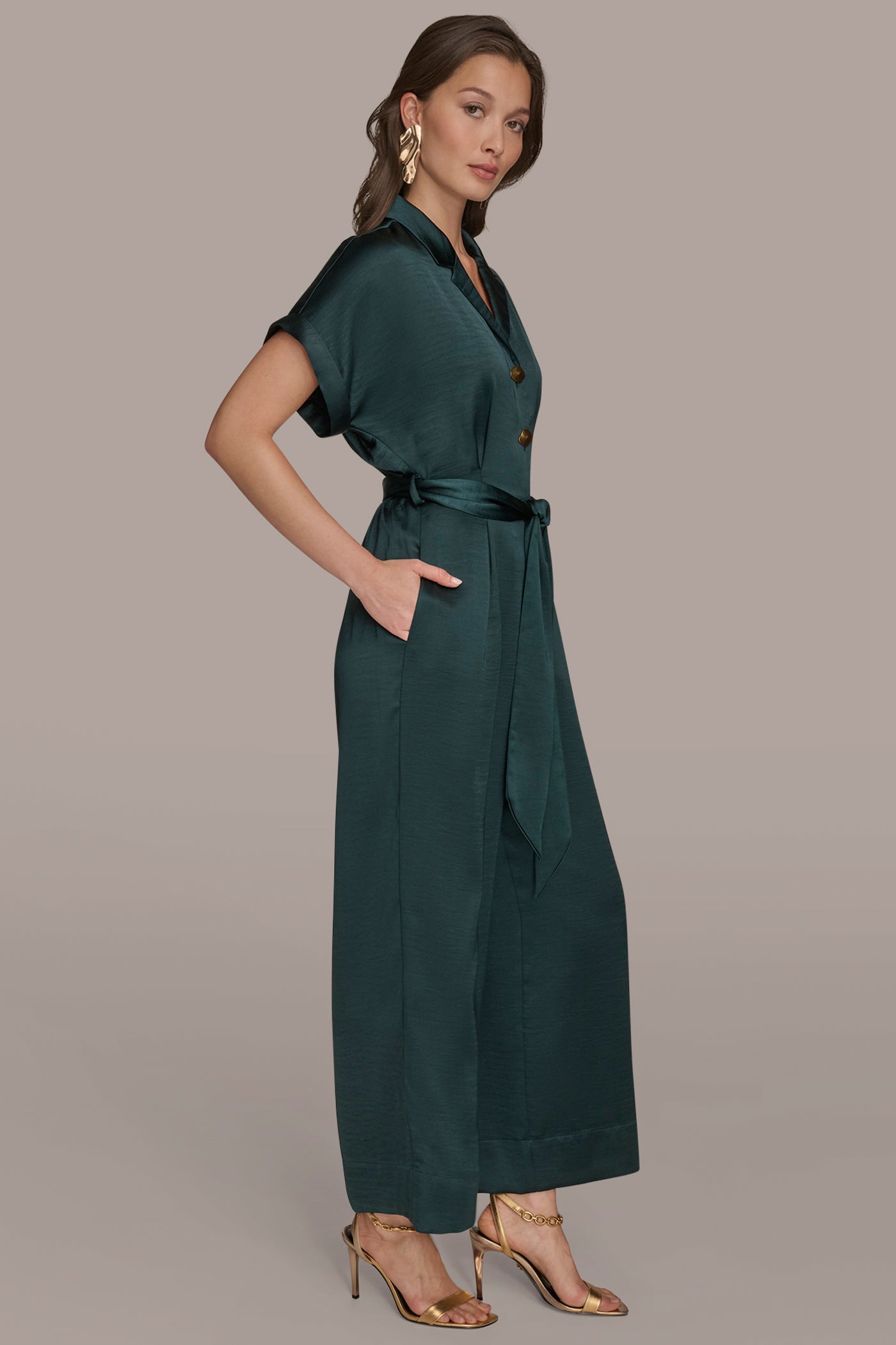 BELTED SATIN STRAIGHT LEG JUMPSUIT VIEW 3 | New clothing BELTED SATIN STRAIGHT LEG JUMPSUIT VIEW 3 | New clothing