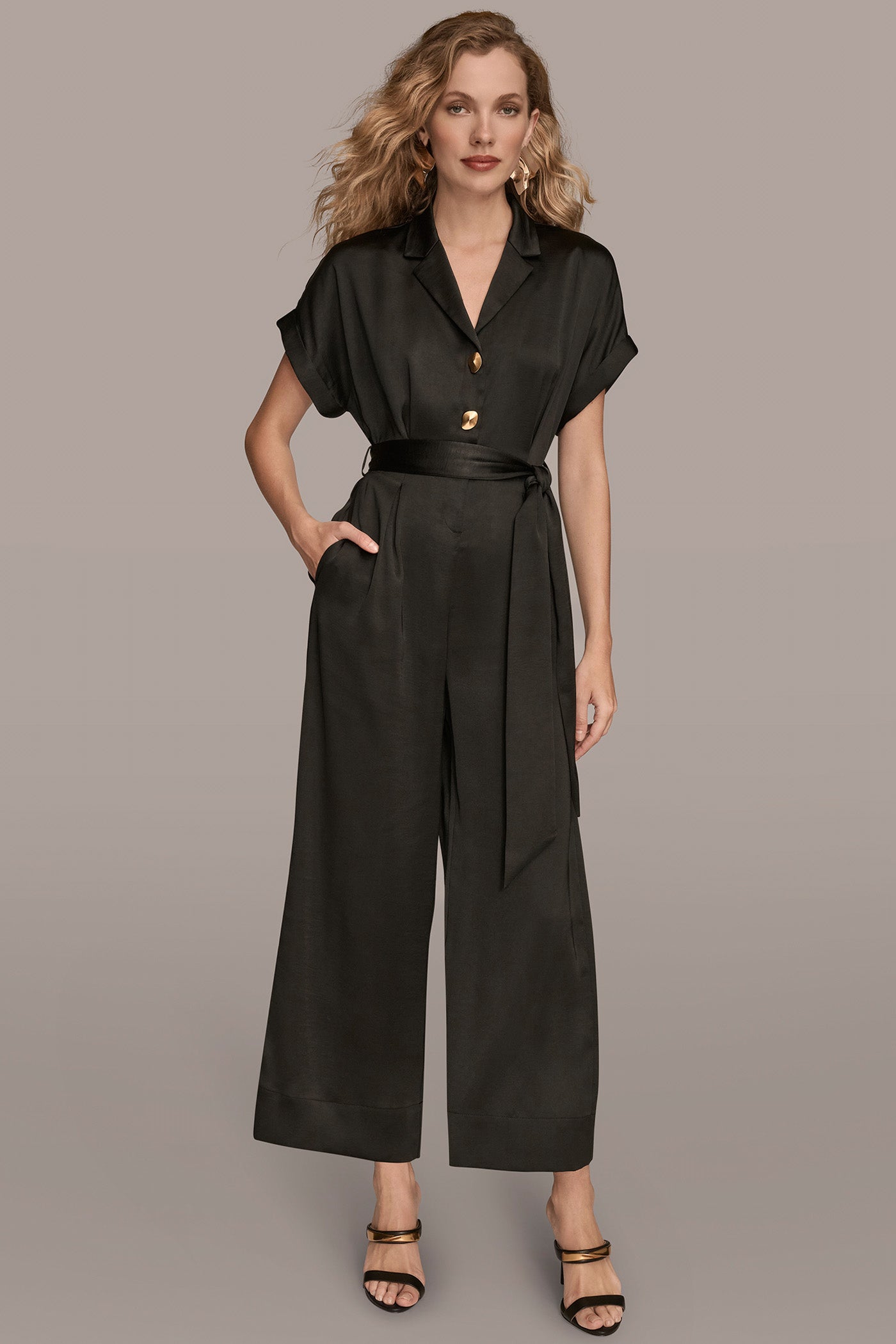 BELTED SATIN STRAIGHT LEG JUMPSUIT | View 1 | New clothing BELTED SATIN STRAIGHT LEG JUMPSUIT | View 1 | New clothing