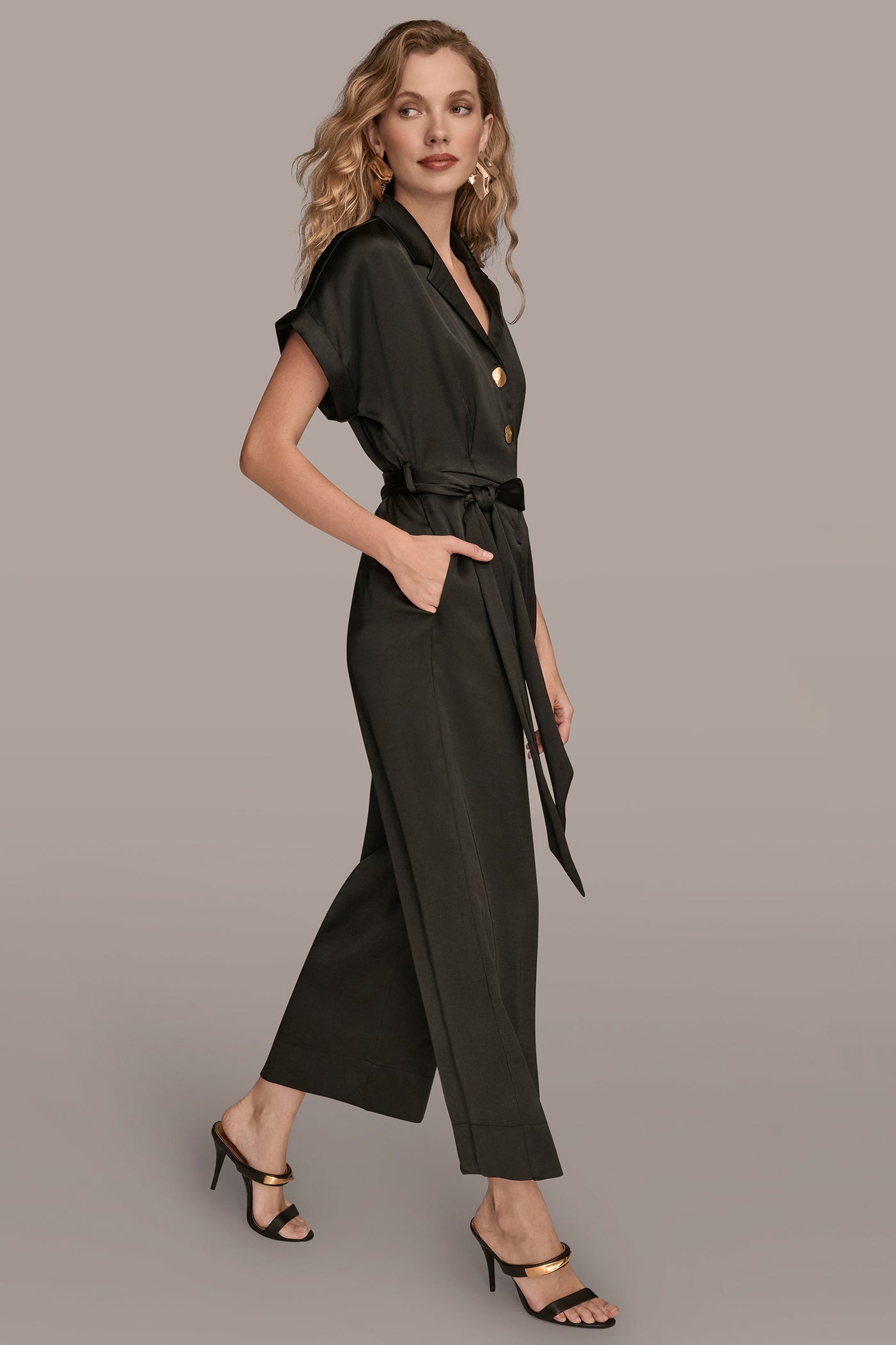 BELTED SATIN STRAIGHT LEG JUMPSUIT VIEW 3 | New clothing BELTED SATIN STRAIGHT LEG JUMPSUIT VIEW 3 | New clothing