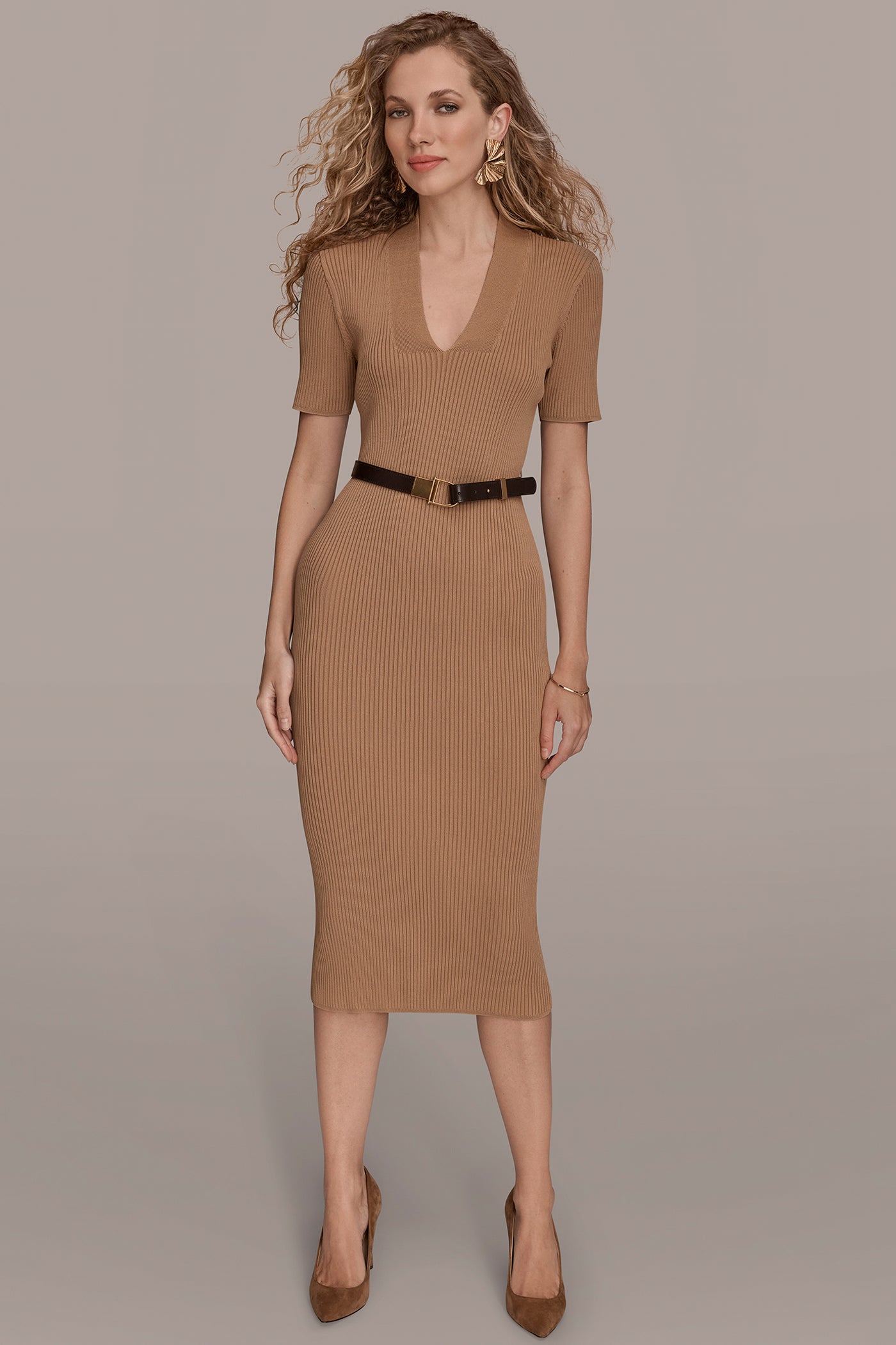 BELTED MIDI SWEATER DRESS | View 1 | Office to Evening Dresses BELTED MIDI SWEATER DRESS | View 1 | Office to Evening Dresses