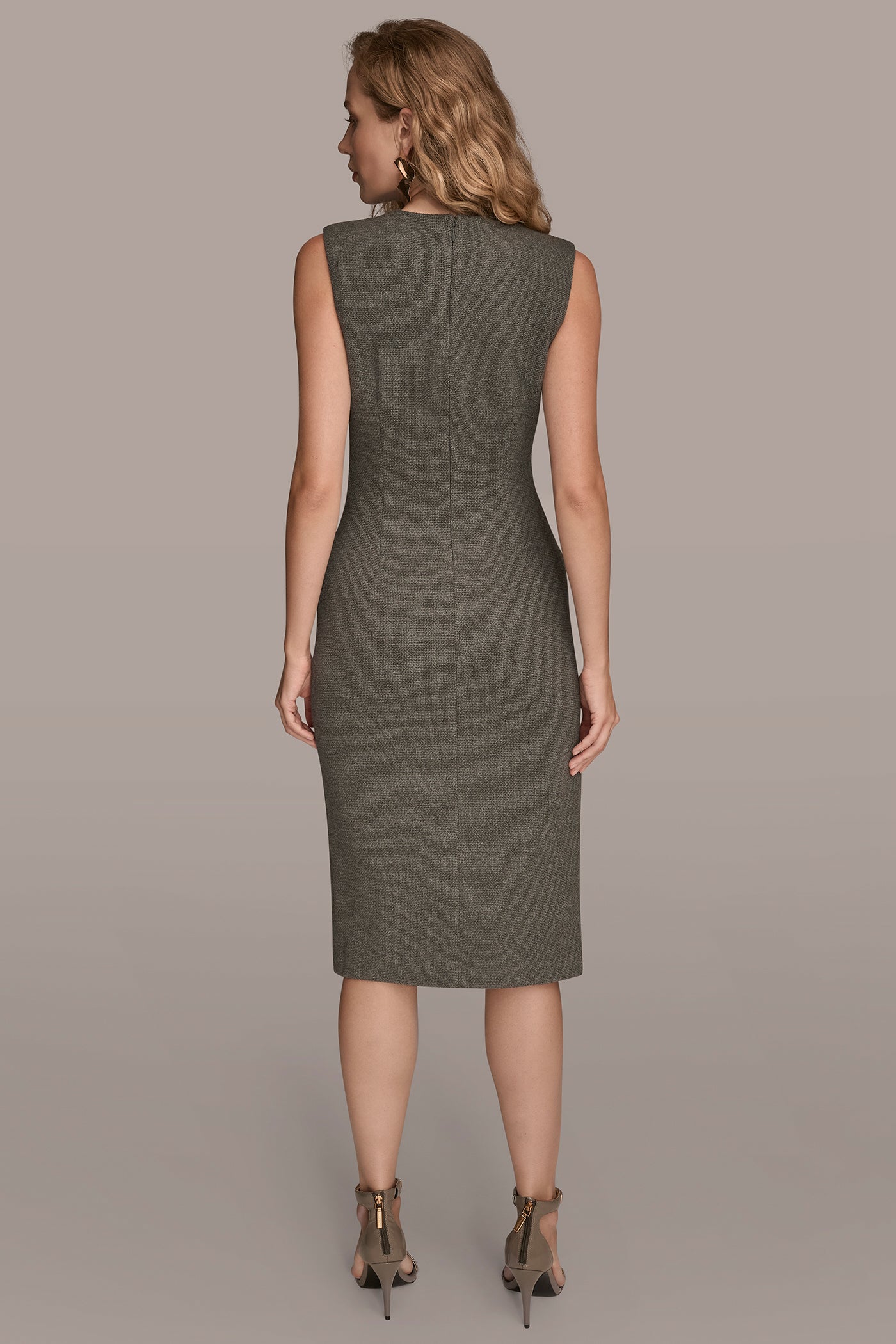 SLEEVELESS FAUX WRAP MIDI SHEATH | View 2 | Office to Evening Dresses SLEEVELESS FAUX WRAP MIDI SHEATH | View 2 | Office to Evening Dresses