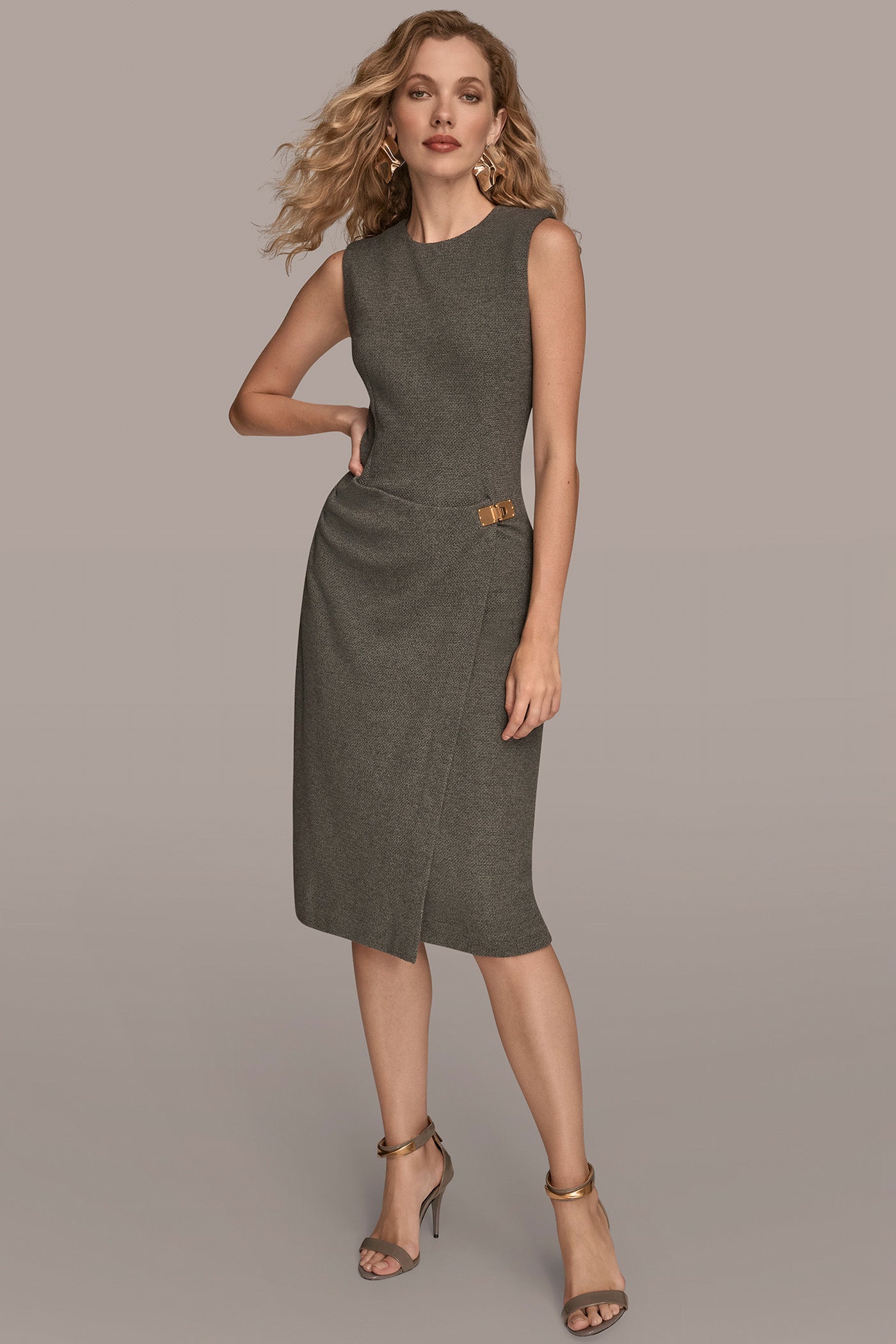 SLEEVELESS FAUX WRAP MIDI SHEATH | View 1 | Office to Evening Dresses SLEEVELESS FAUX WRAP MIDI SHEATH | View 1 | Office to Evening Dresses