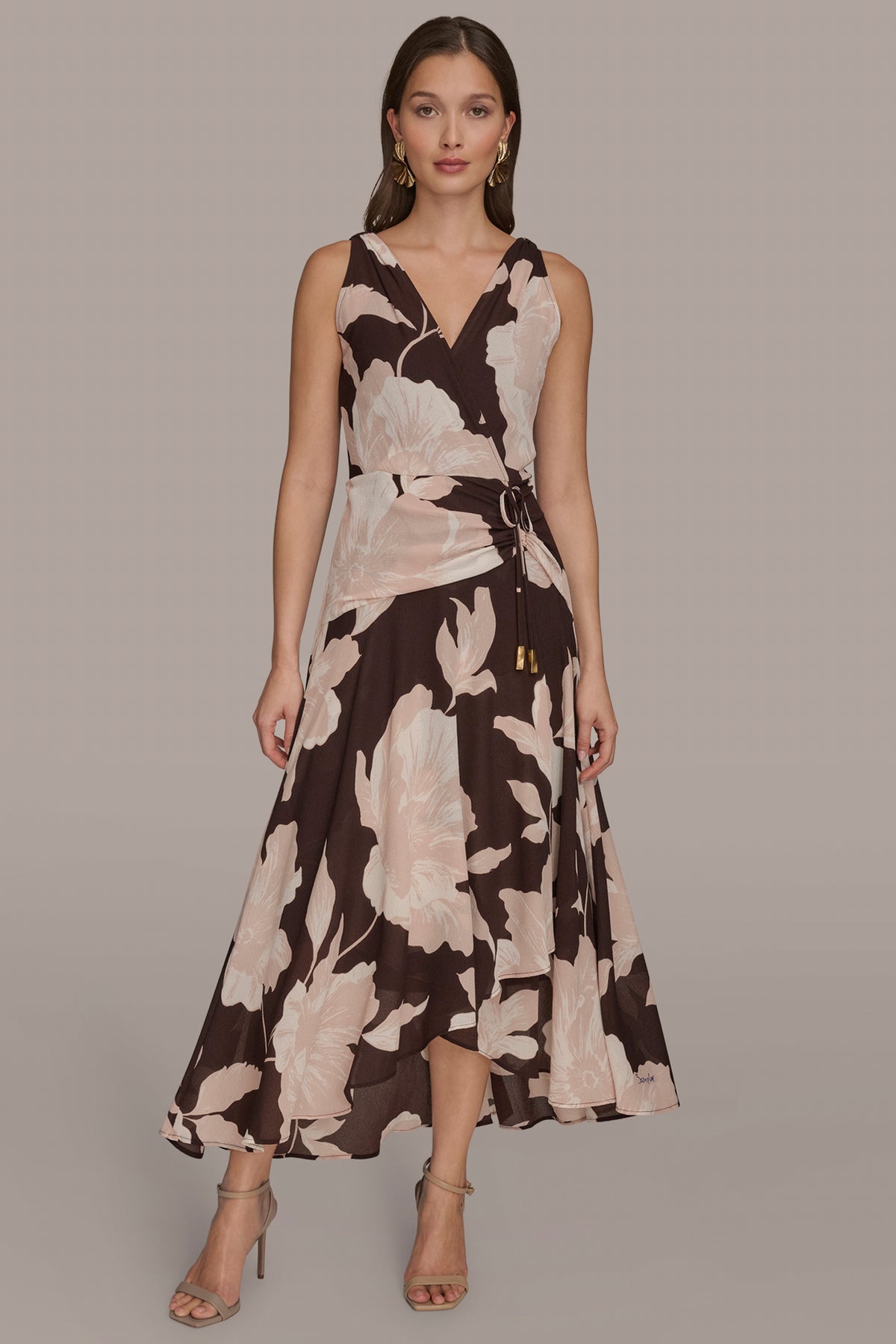 Chiffon Floral Wrap Midi Dress | Asymmetrical